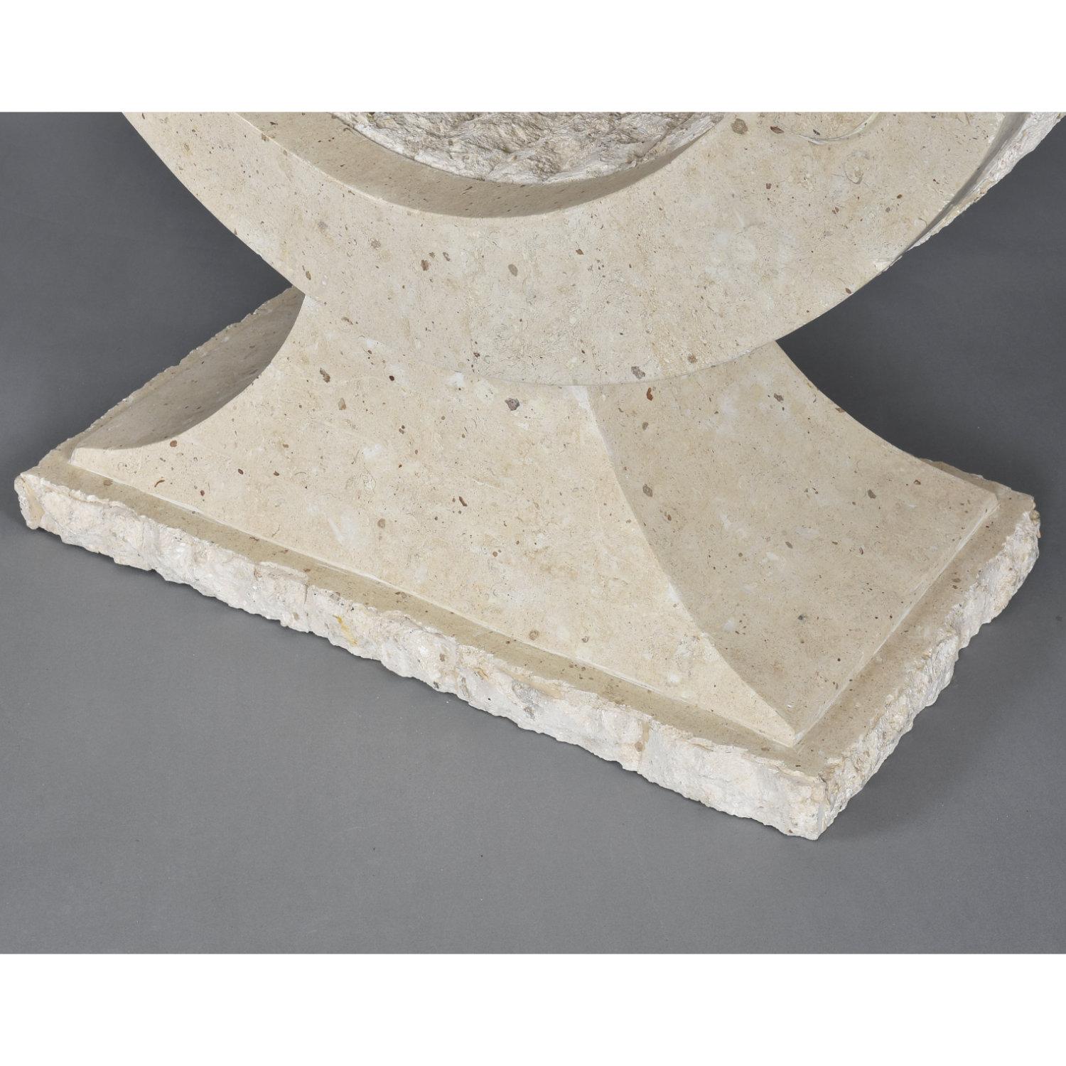 Philippine Glass Top Sculptural Post Modern Arched Tessellated Stone Base Console Table For Sale