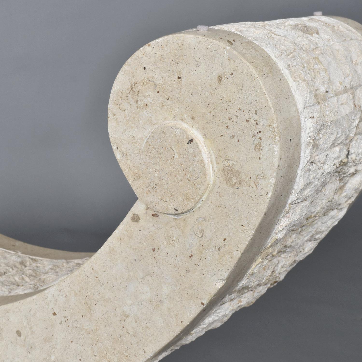 Glass Top Sculptural Post Modern Arched Tessellated Stone Base Console Table In Excellent Condition For Sale In Chattanooga, TN