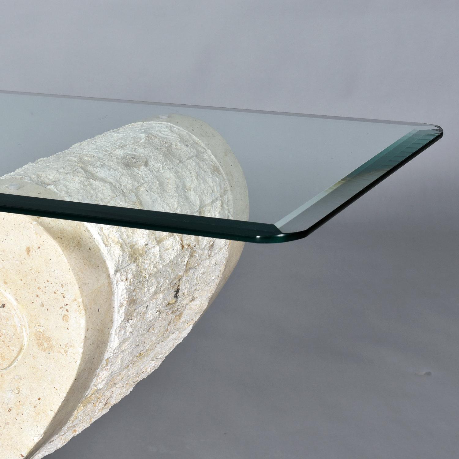 Glass Top Sculptural Post Modern Arched Tessellated Stone Base Console Table For Sale 2