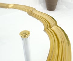 Glass Top Solid Brass Trim Cross Shape Base Chrome Base Round Coffee Table MINT!