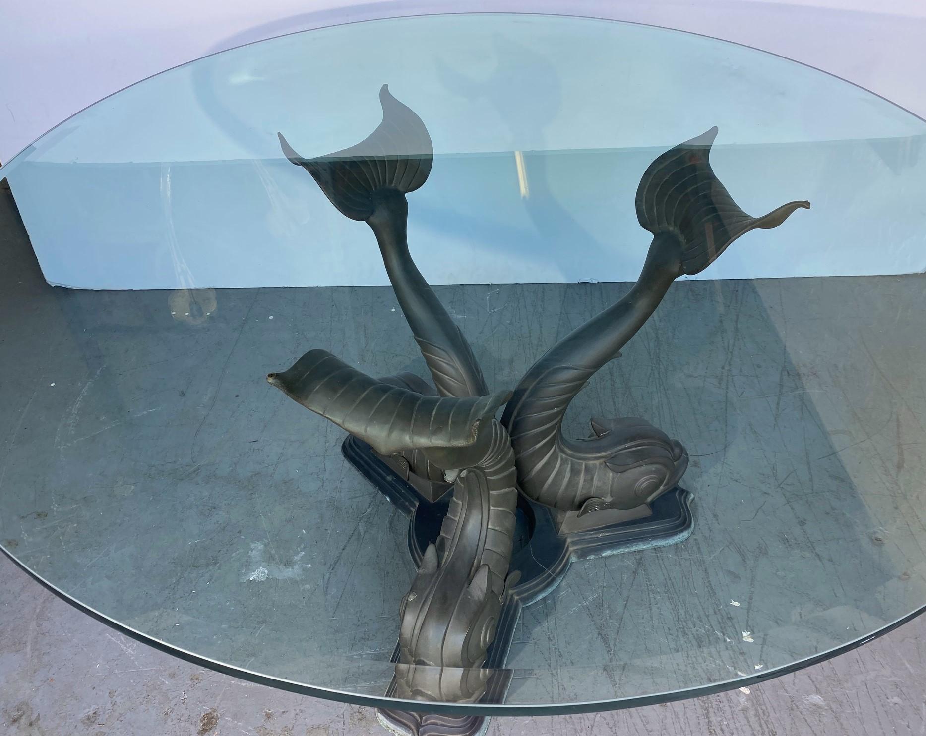 European  Glass Top Three Fish Dining Table  For Sale