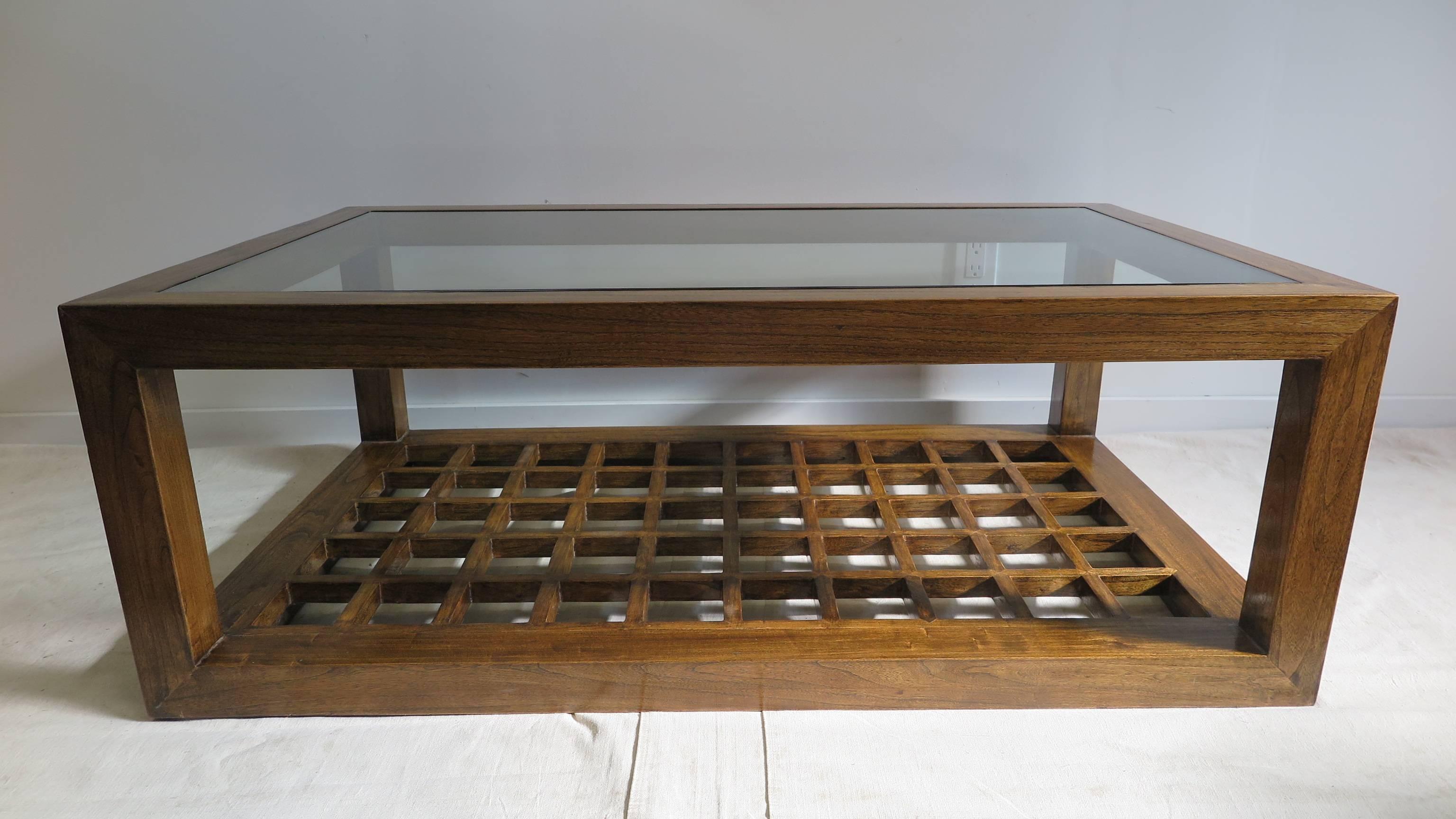 Contemporary Glass Top wood Rectangle Cocktail table
