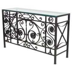 Glass Top Wrought Iron Console Table
