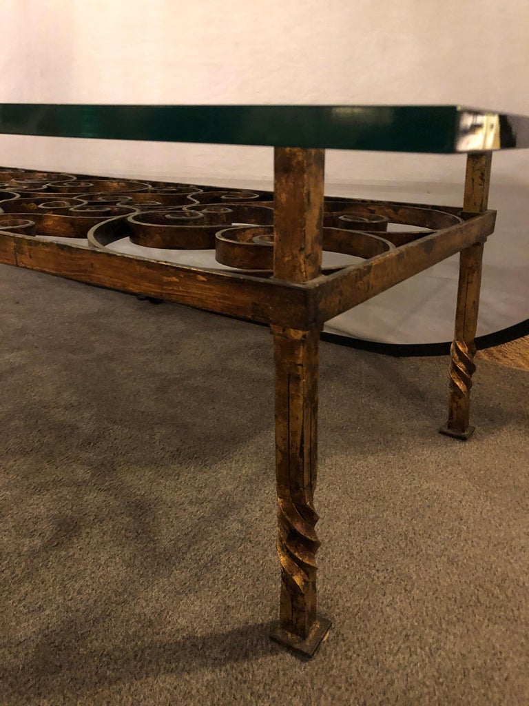 Glass Top Wrought Iron Industrial Coffee or Low Table at 1stDibs