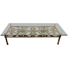 Glass Top Wrought Iron Industrial Coffee or Low Table