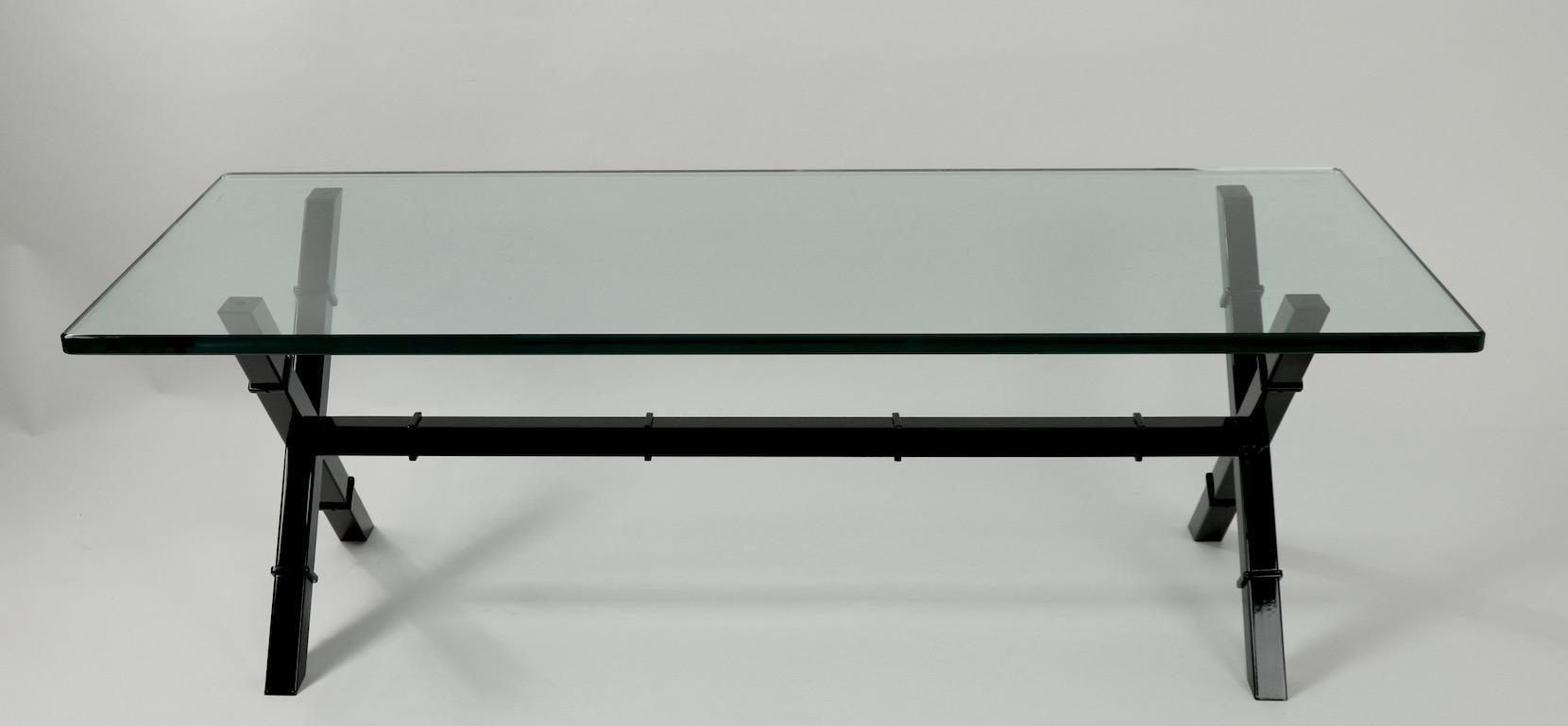 Glass Top X Base Coffee Table For Sale 4