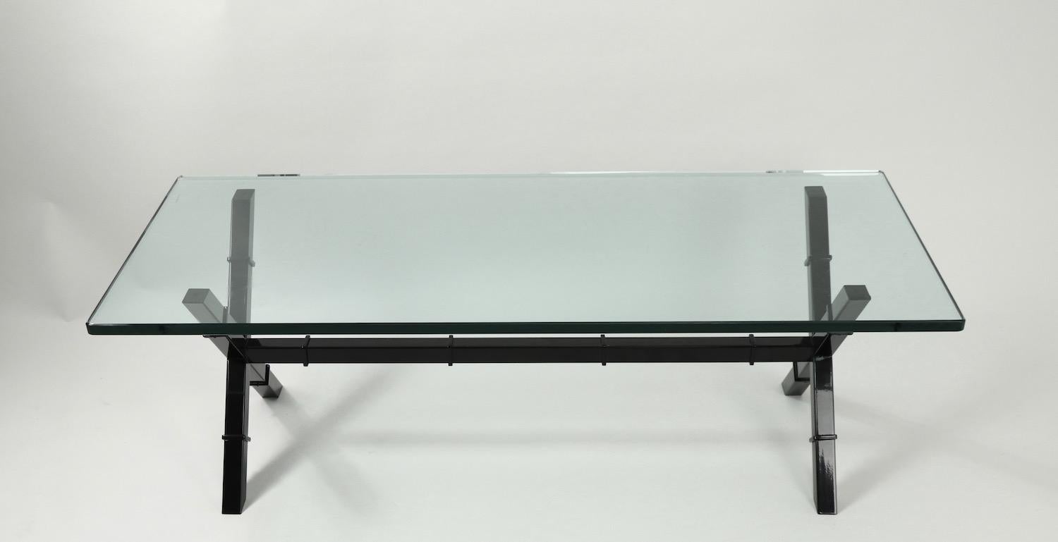 Glass Top X Base Coffee Table For Sale 5