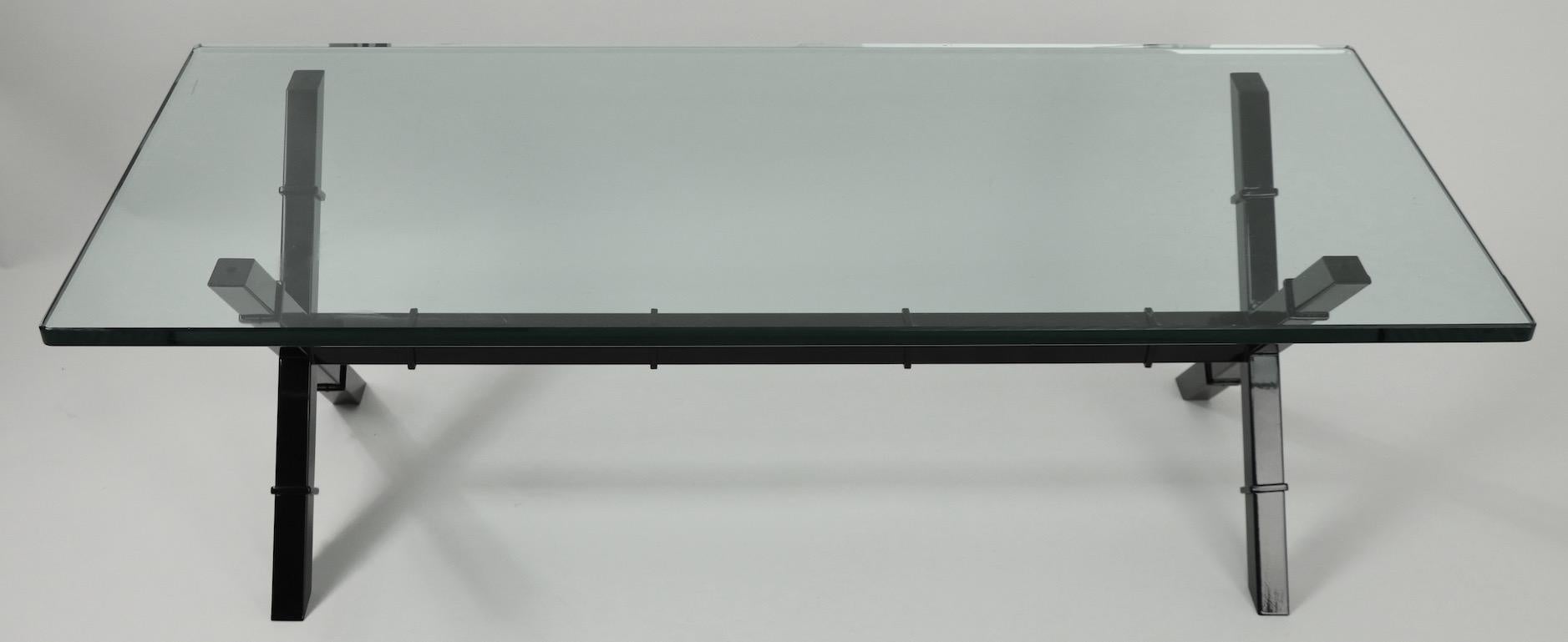 Glass Top X Base Coffee Table For Sale 6
