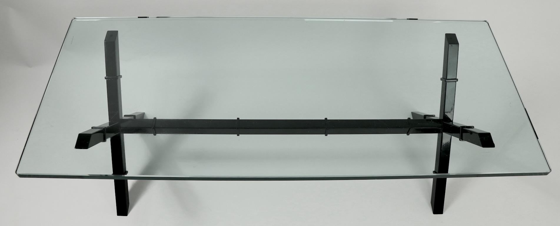 Glass Top X Base Coffee Table For Sale 7