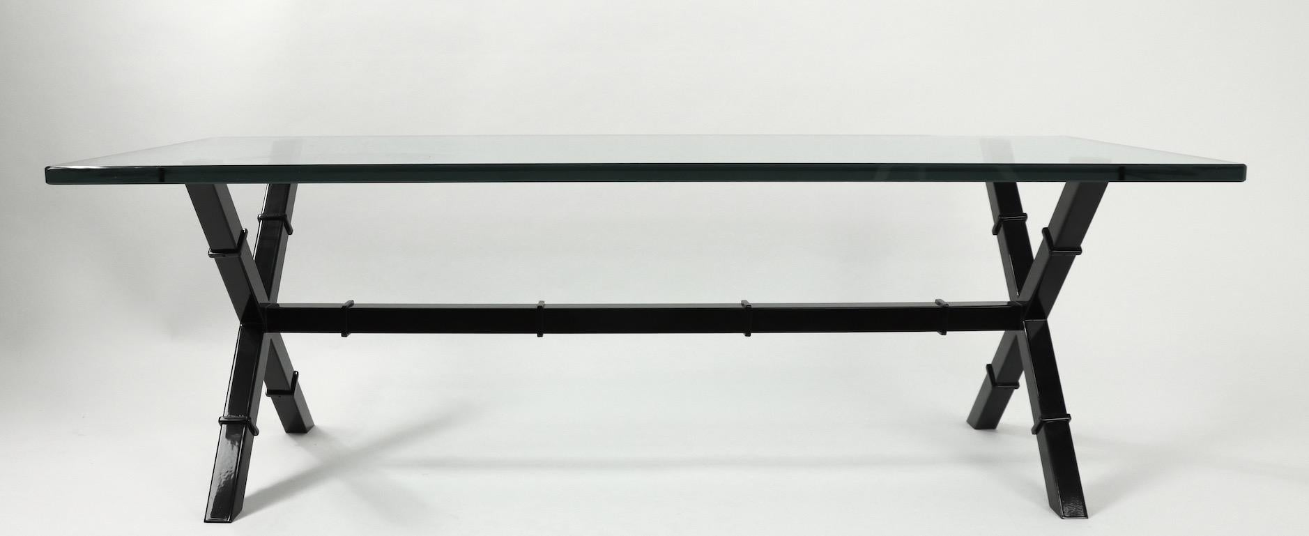 Glass Top X Base Coffee Table For Sale 12