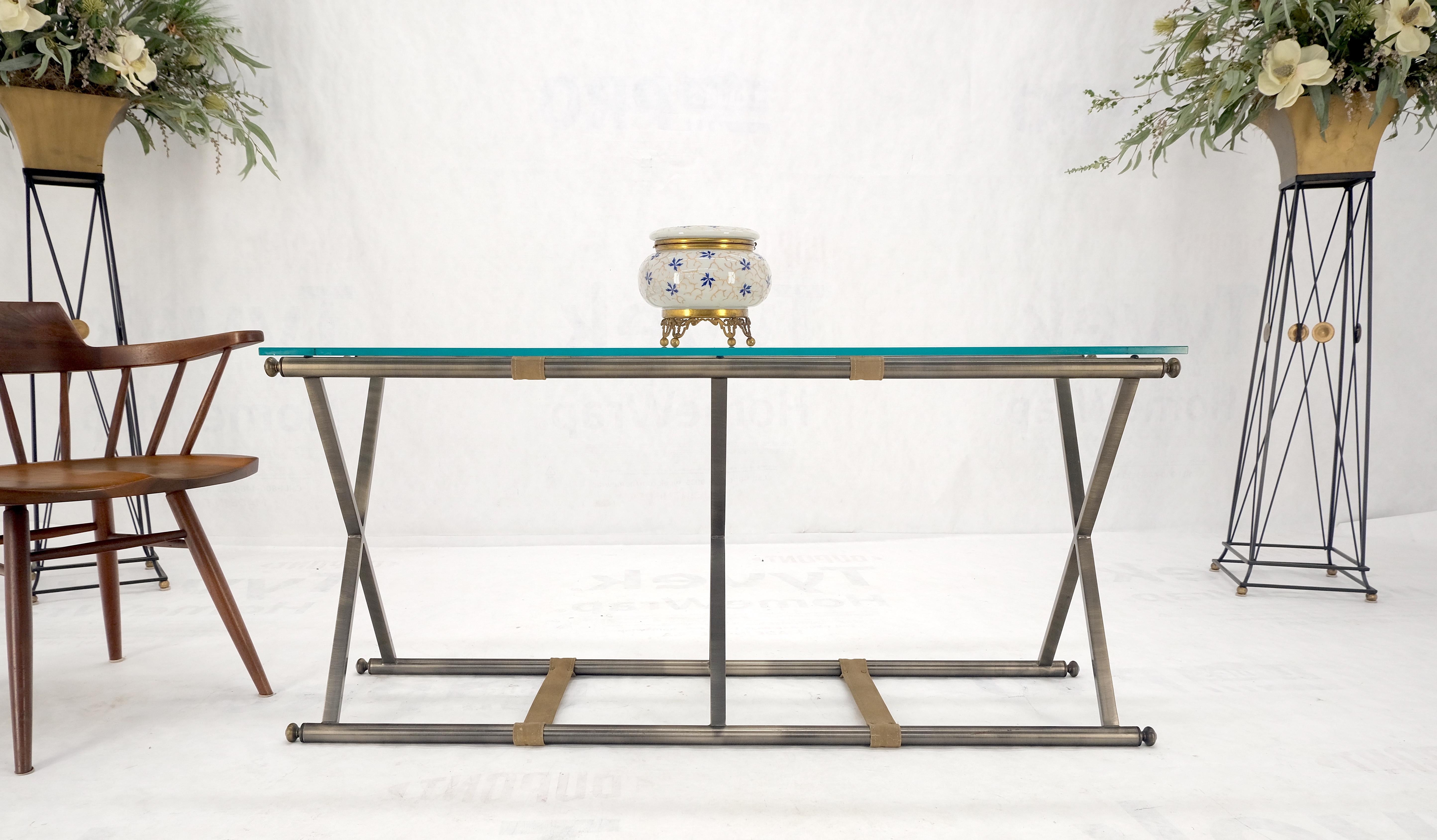Glass Top X Shape Smoked Chrome Base rectangle Console Sofa Table MINT! For Sale 4