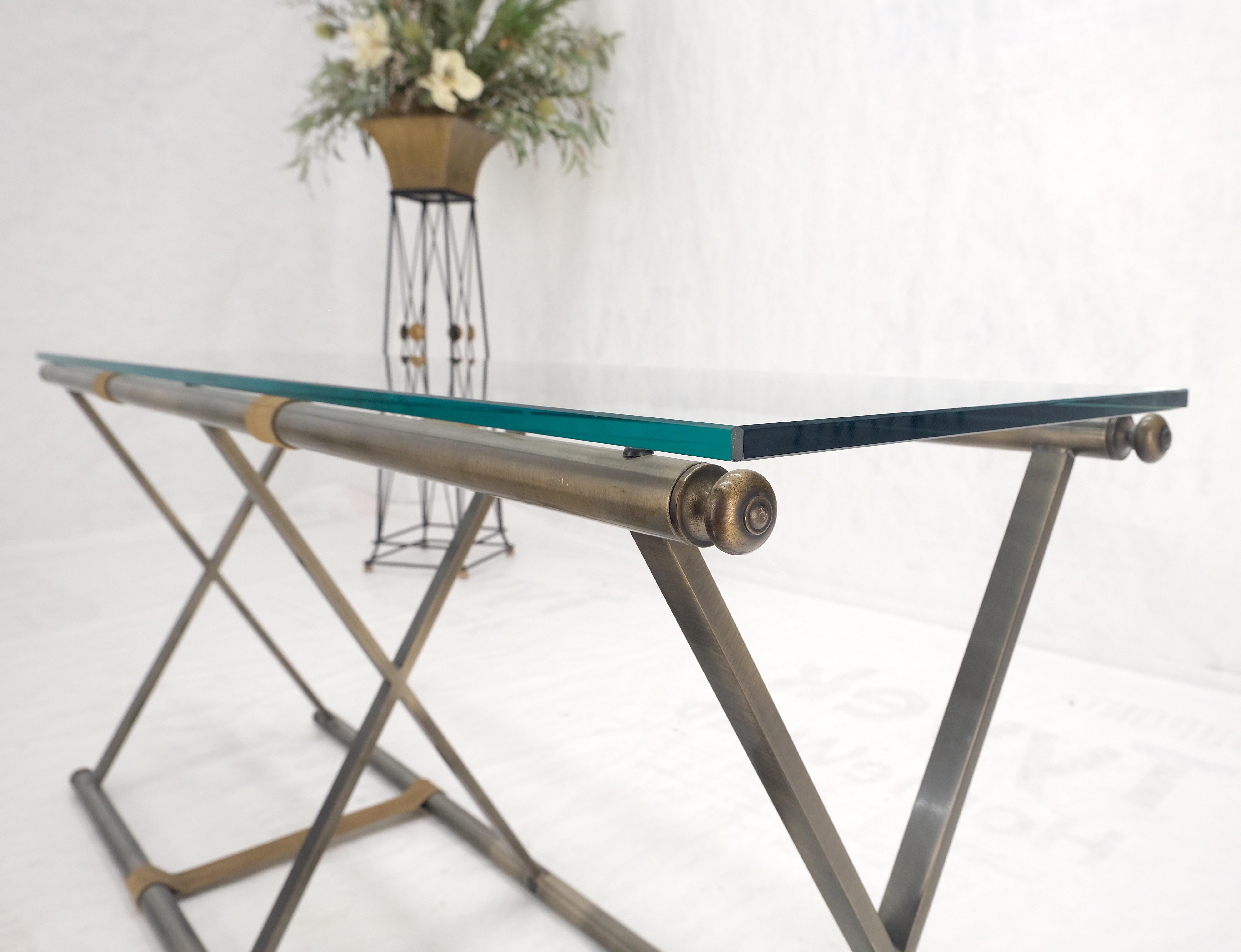 American Glass Top X Shape Smoked Chrome Base rectangle Console Sofa Table MINT! For Sale