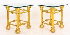 Glass Topped 19th Century Brass End Tables, Pair