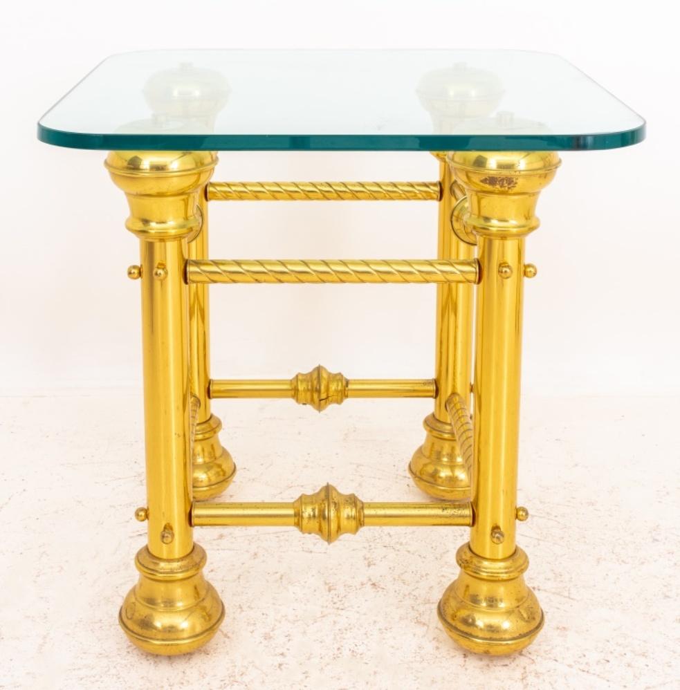 American Classical Glass Topped 19th Century Brass End Tables, Pair For Sale