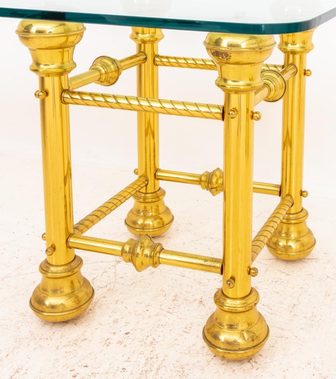 Glass Topped 19th Century Brass End Tables, Pair In Good Condition For Sale In New York, NY