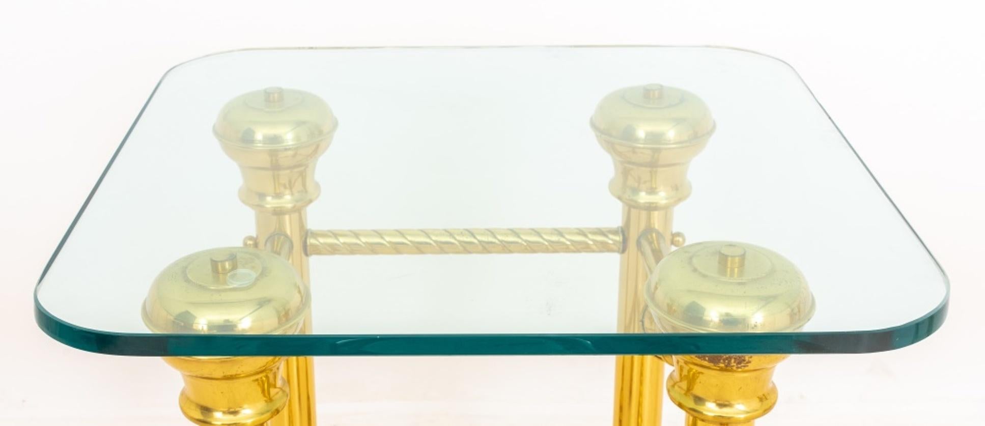 Glass Topped 19th Century Brass End Tables, Pair For Sale 1