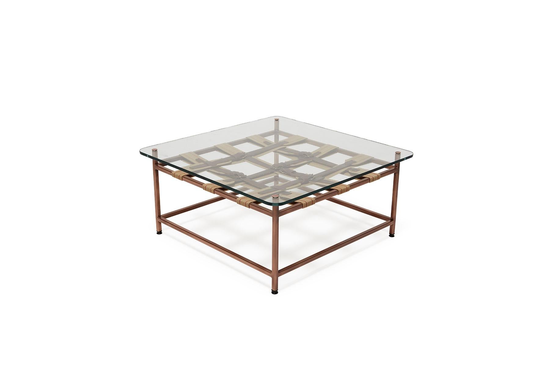 copper and glass coffee table