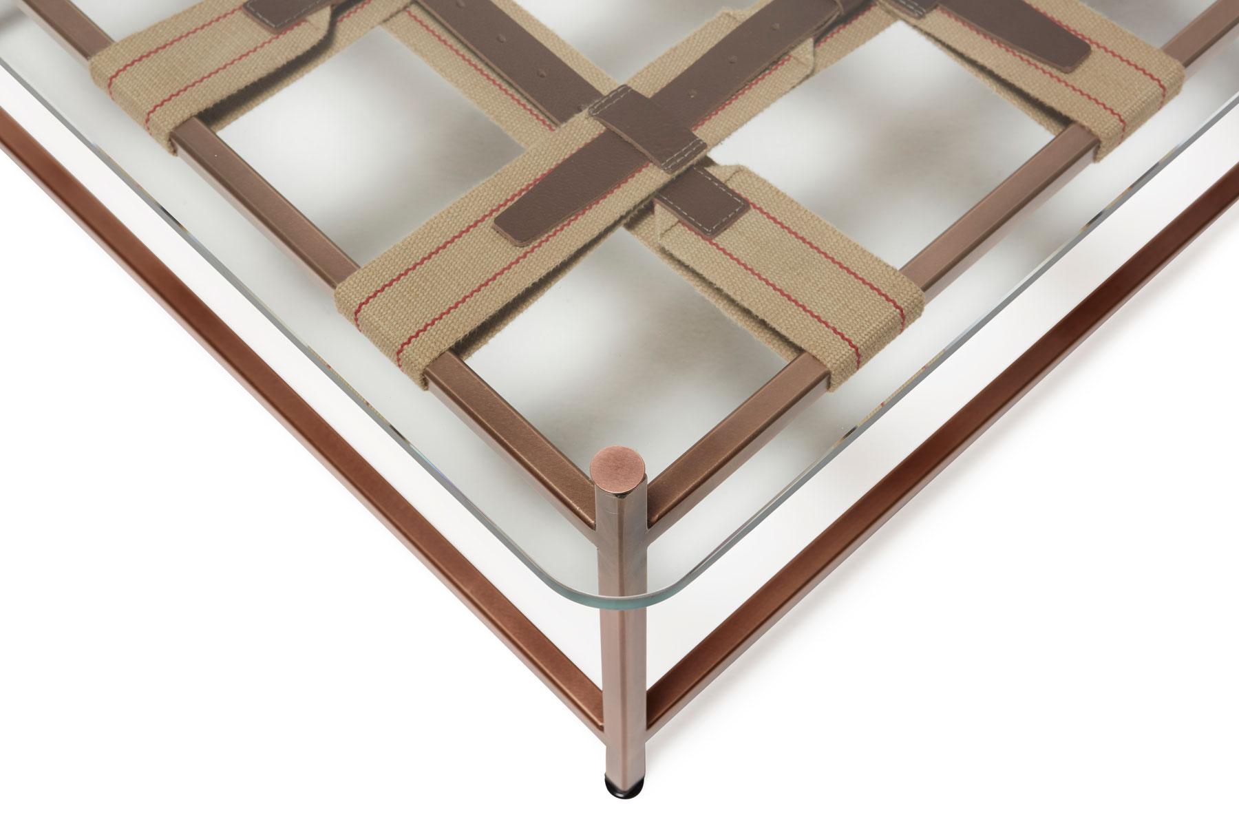glass and copper coffee table