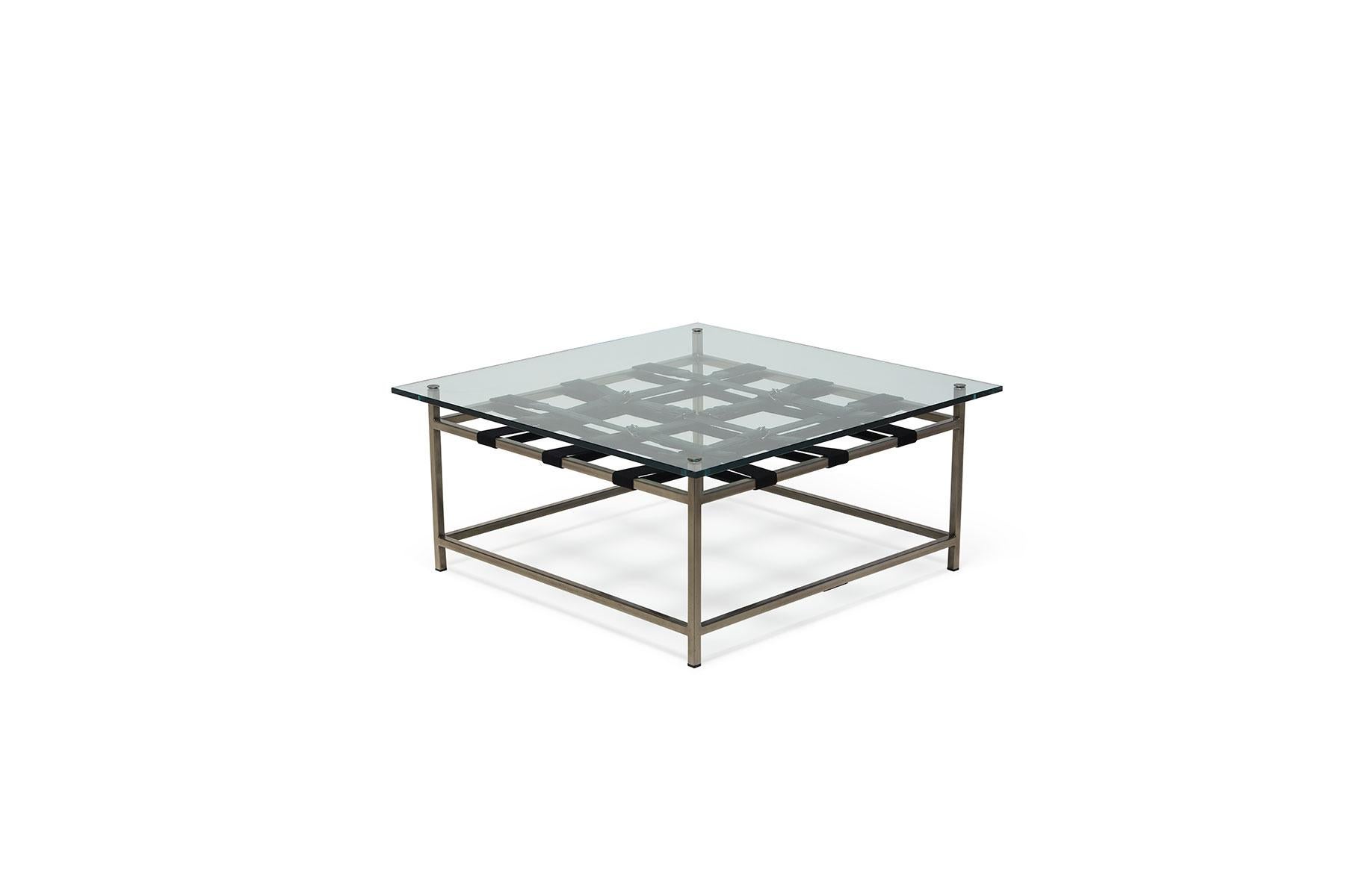 American Glass-Topped Antique Nickel Coffee Table For Sale