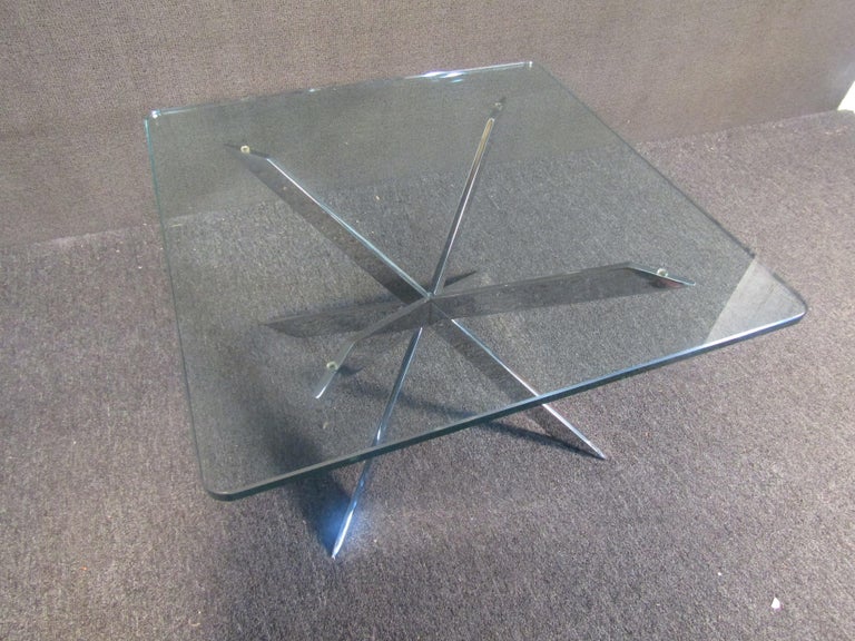 Glass-Topped Chrome Side Table For Sale 1