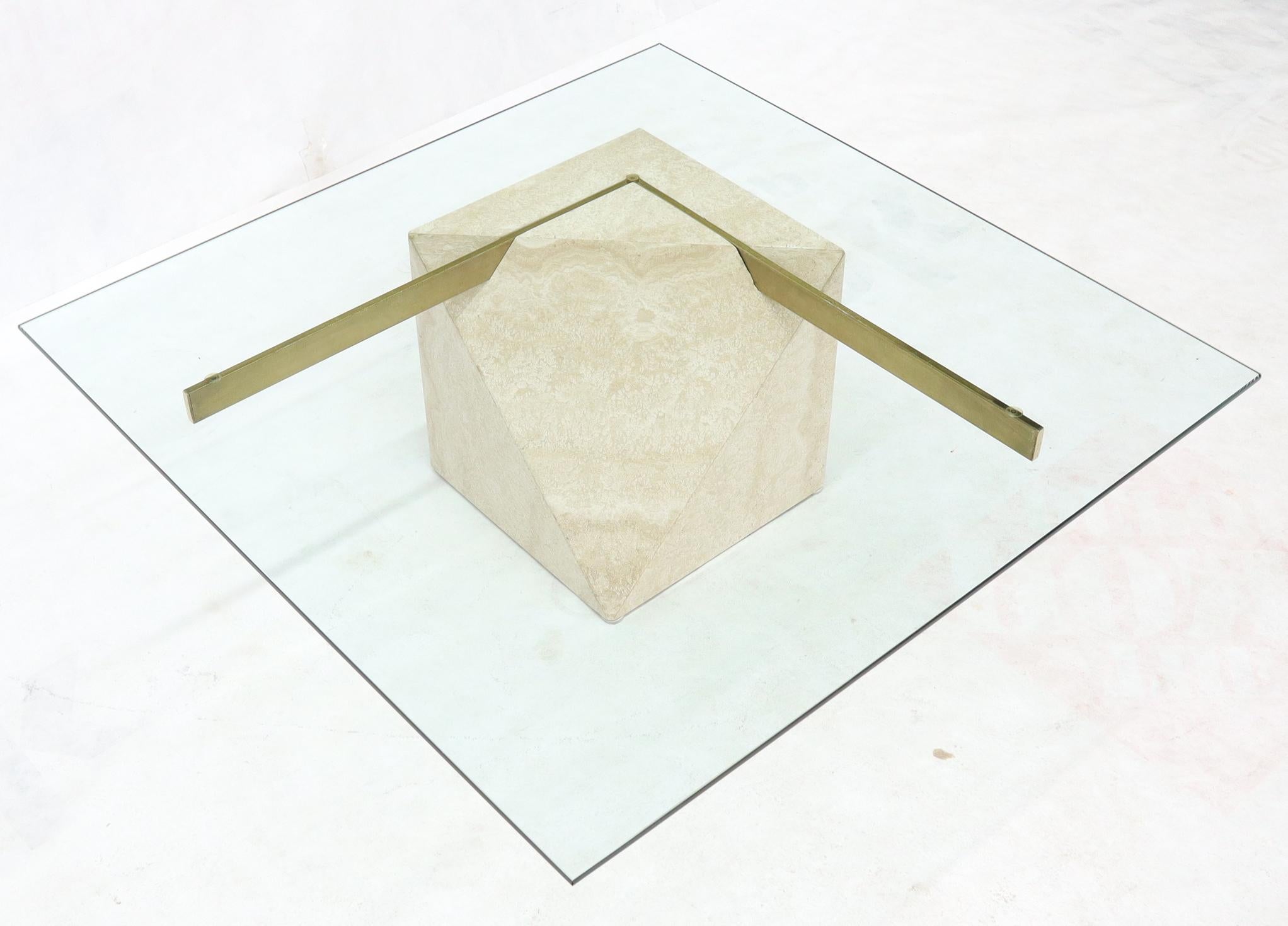 Mid-Century Modern square glass travertine & brass coffee table by Artedi.
