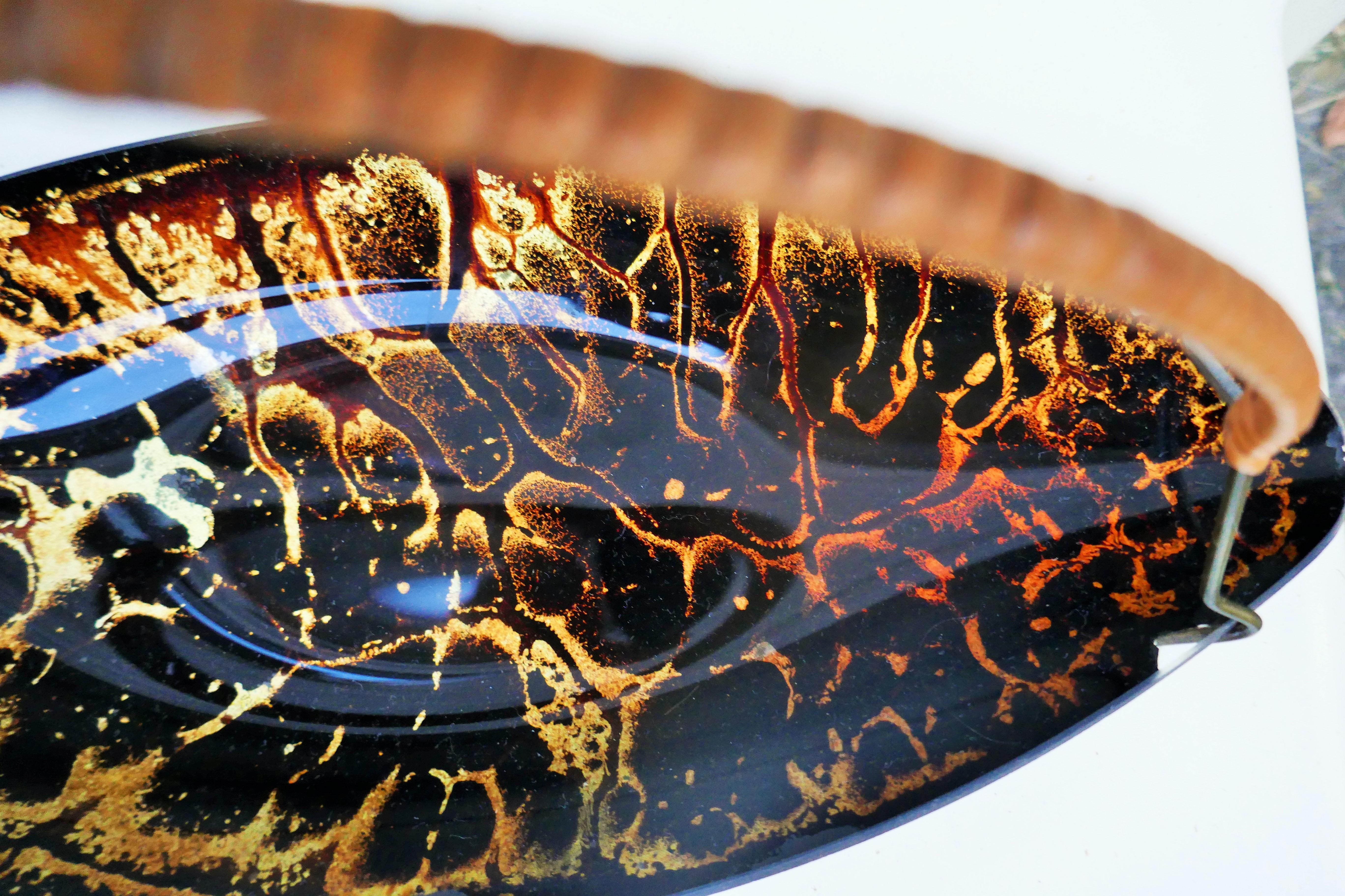 Glass tray with possible gold leaf and an abstract design. For Sale 10