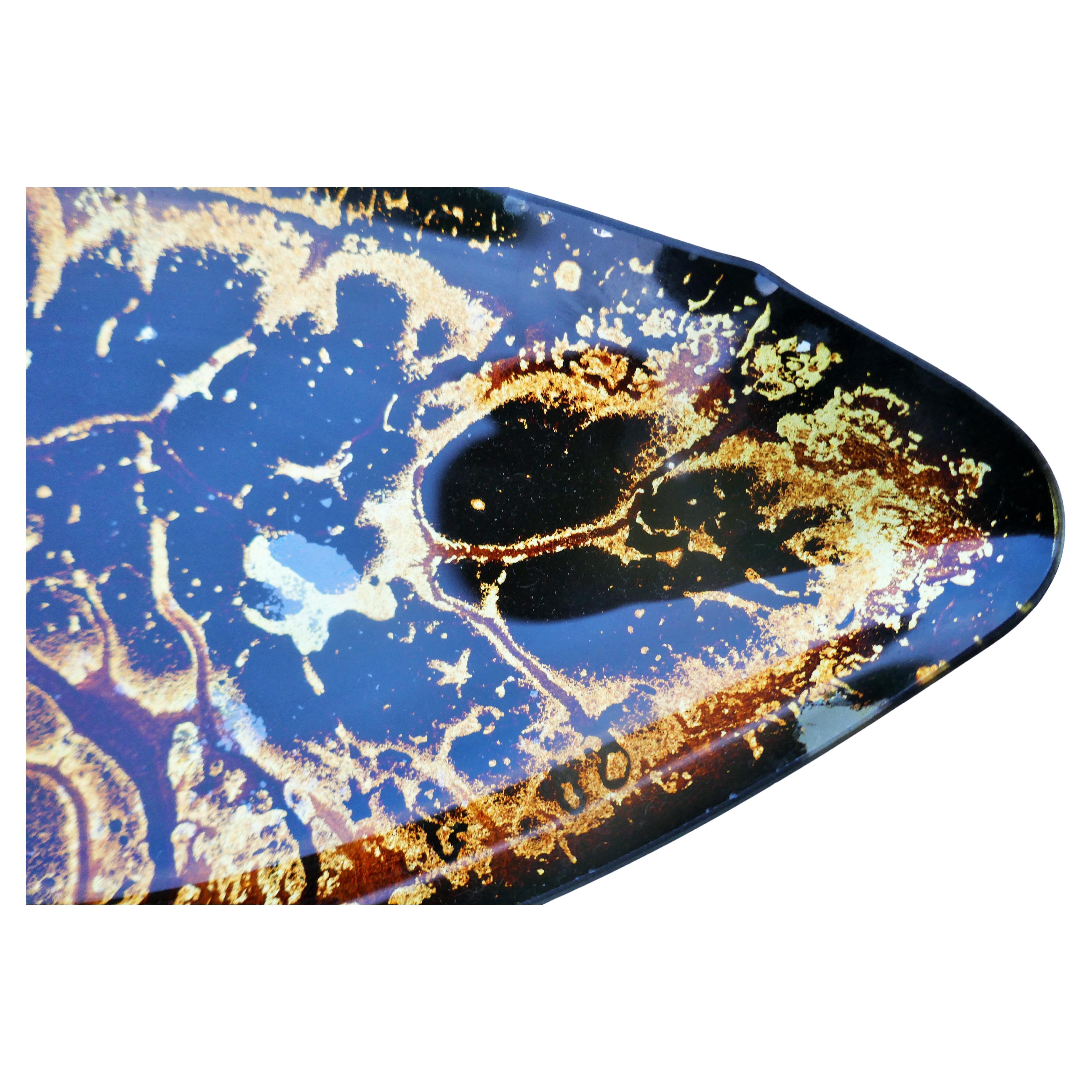 Mid-20th Century Glass tray with possible gold leaf and an abstract design. For Sale