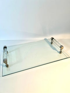 Glass Tray with Scroll Turned Glass and Silver Plate Handles