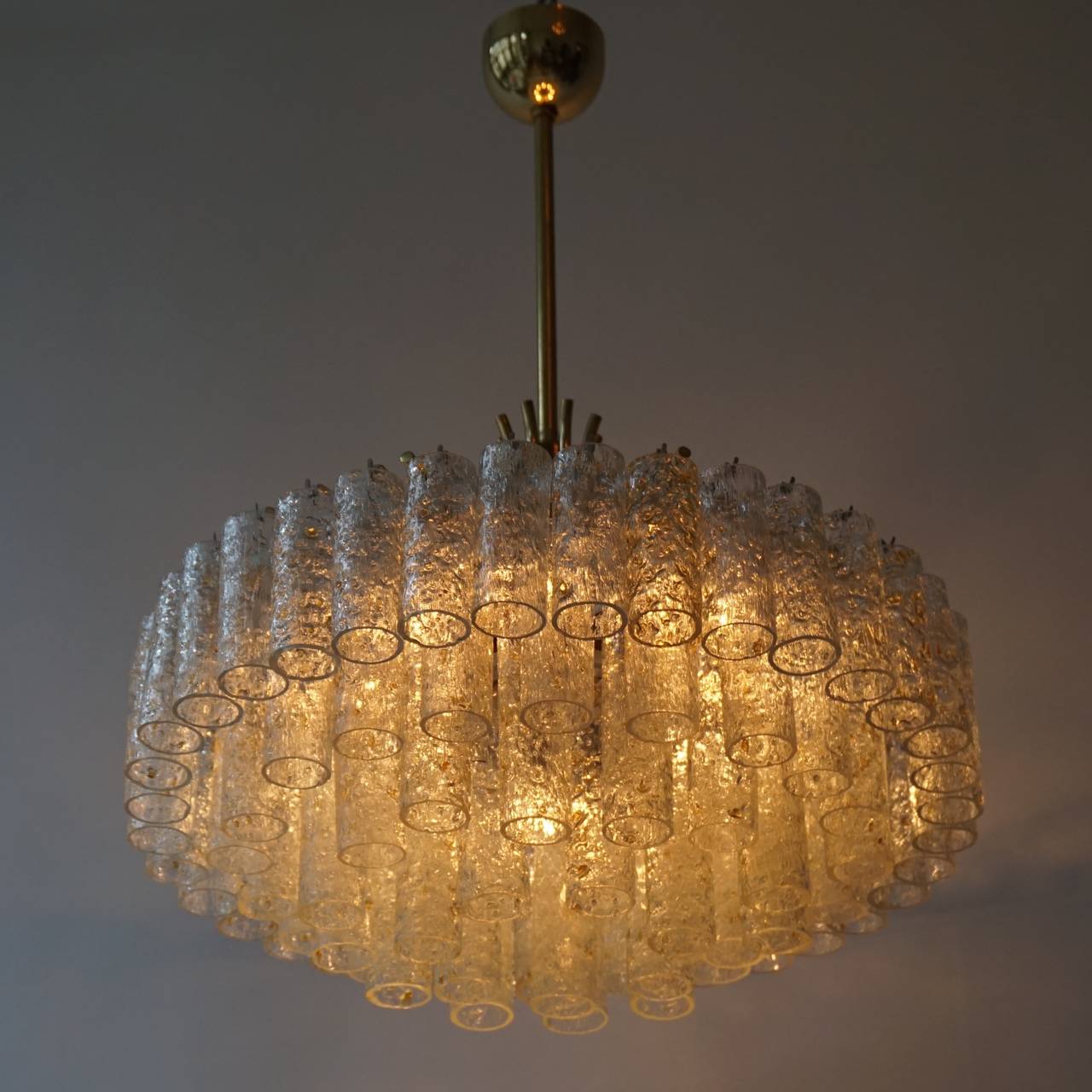 Mid-Century Modern Glass Tube and Brass Chandelier by Doria, Germany