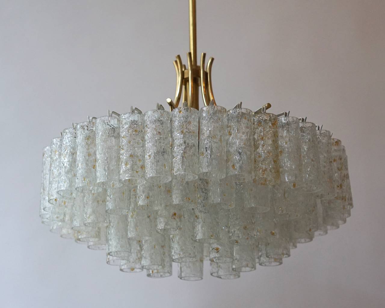 20th Century Glass Tube and Brass Chandelier by Doria, Germany