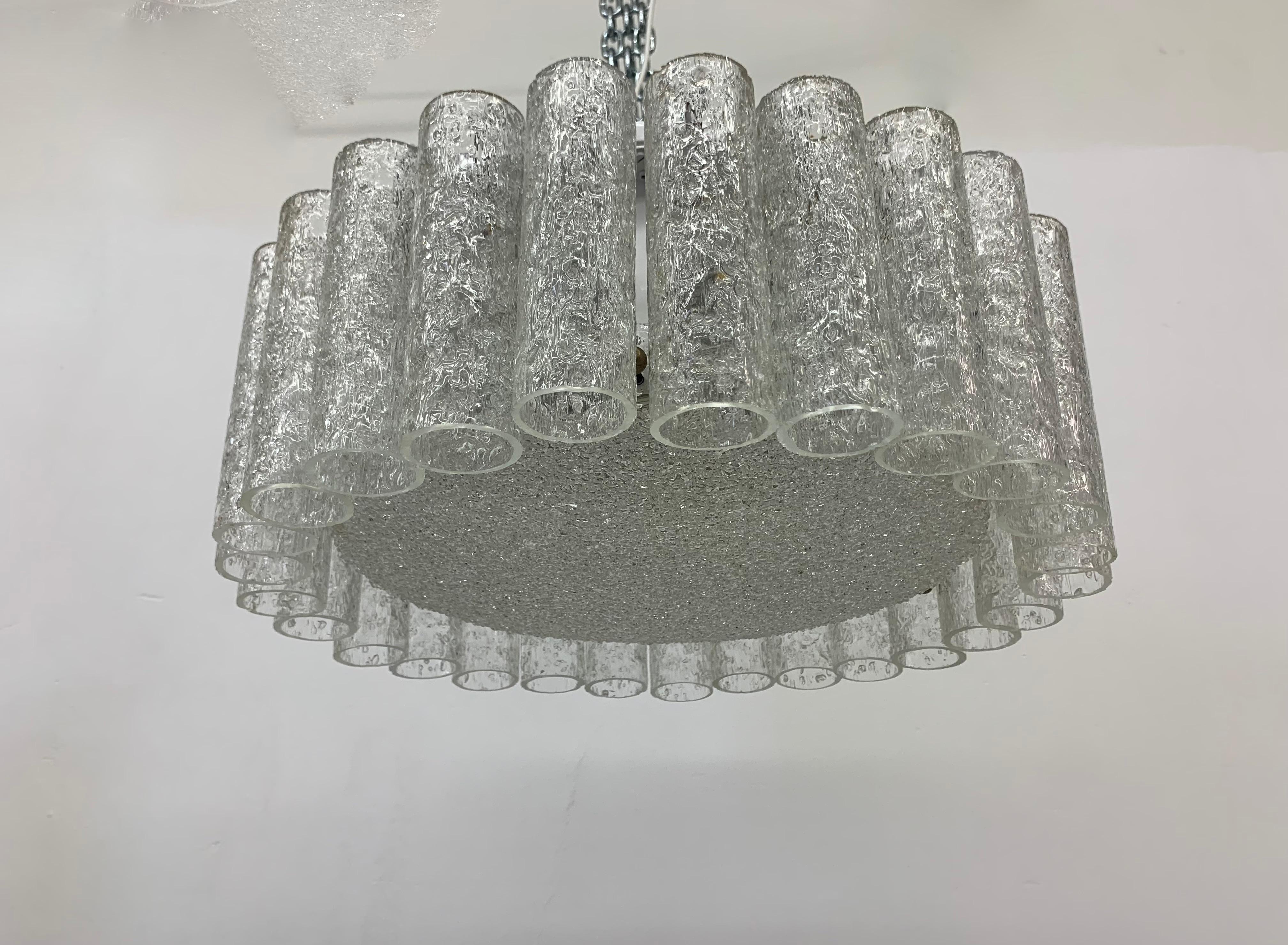 Metal Glass Tubes Chandelier Flush Mount from Doria Leuchten, 1960s For Sale