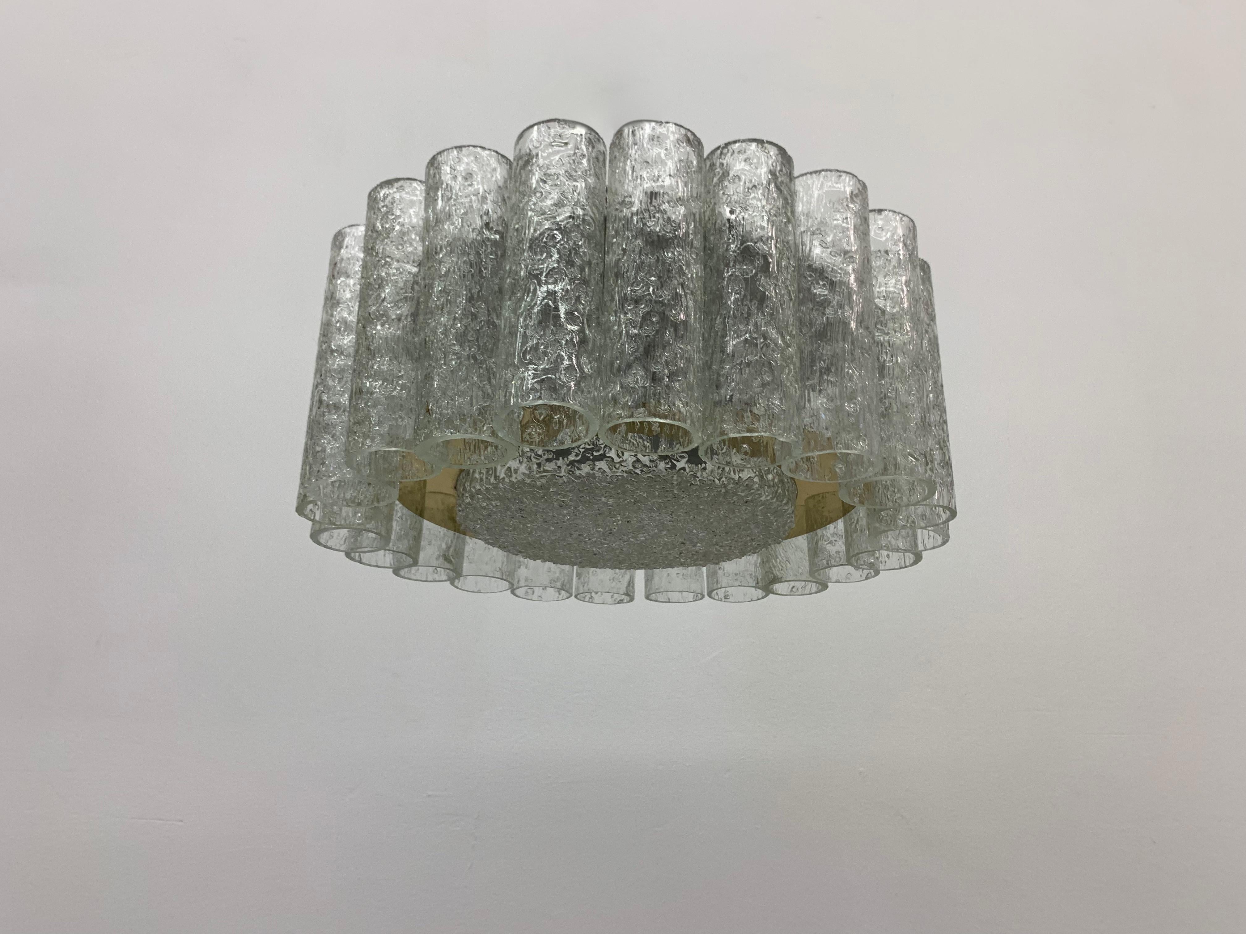 Glass Tubes Chandelier Flush Mount from Doria Leuchten Gold, 1960s For Sale 8