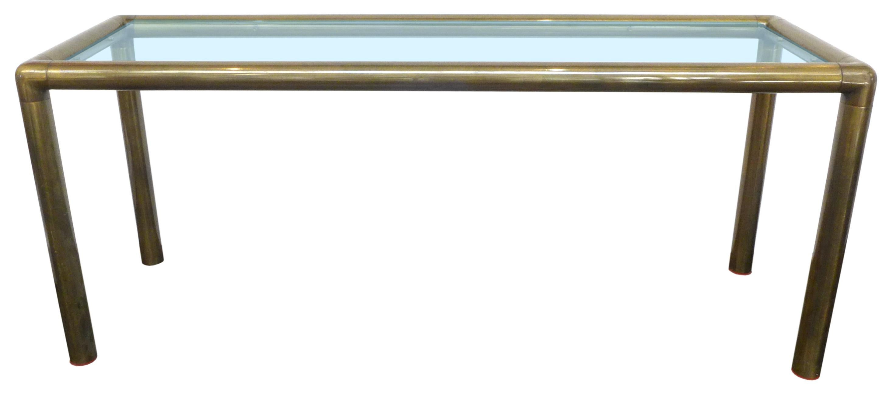 Mid-Century Modern Glass & Tubular Brass Console or Sofa Table For Sale