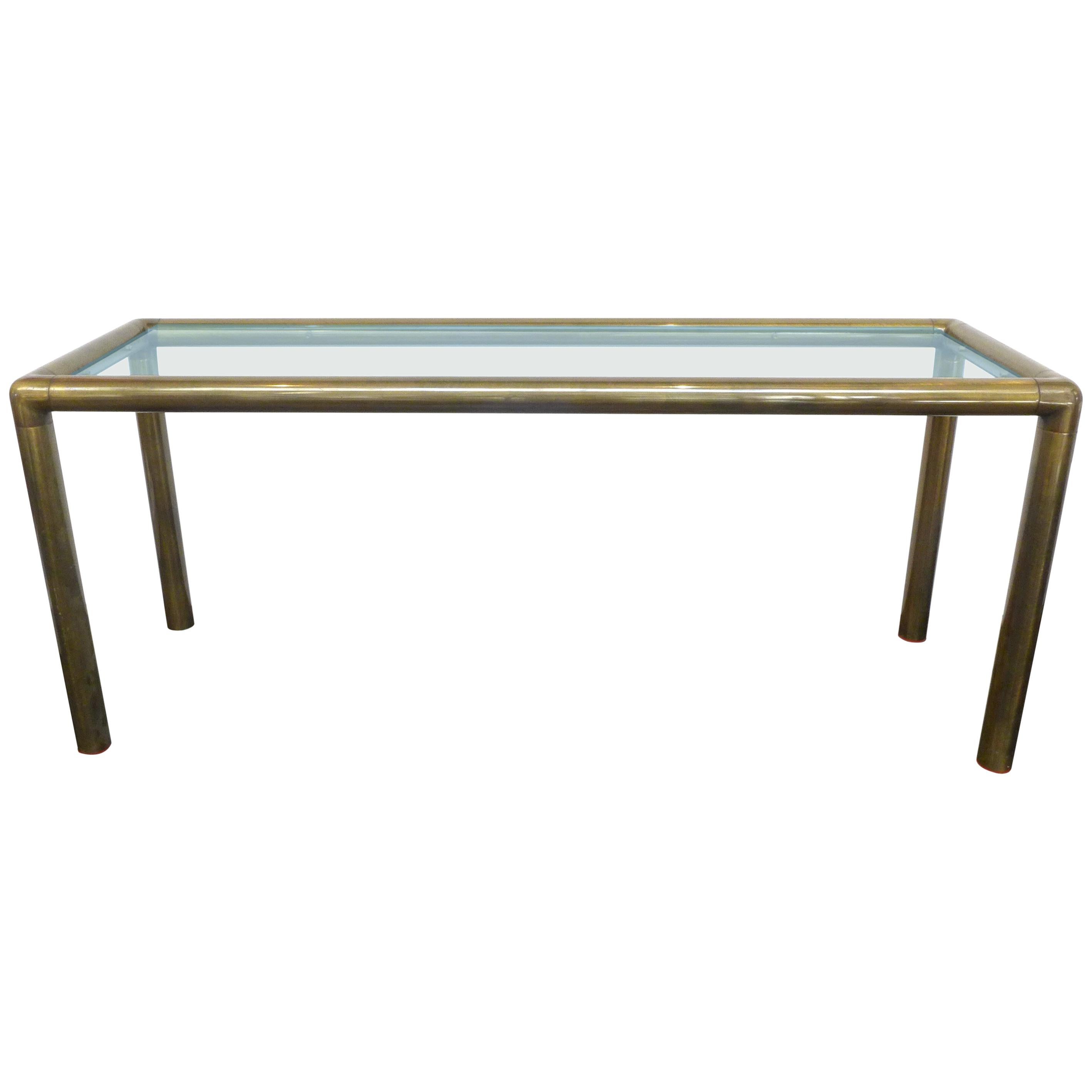 Glass & Tubular Brass Console or Sofa Table For Sale