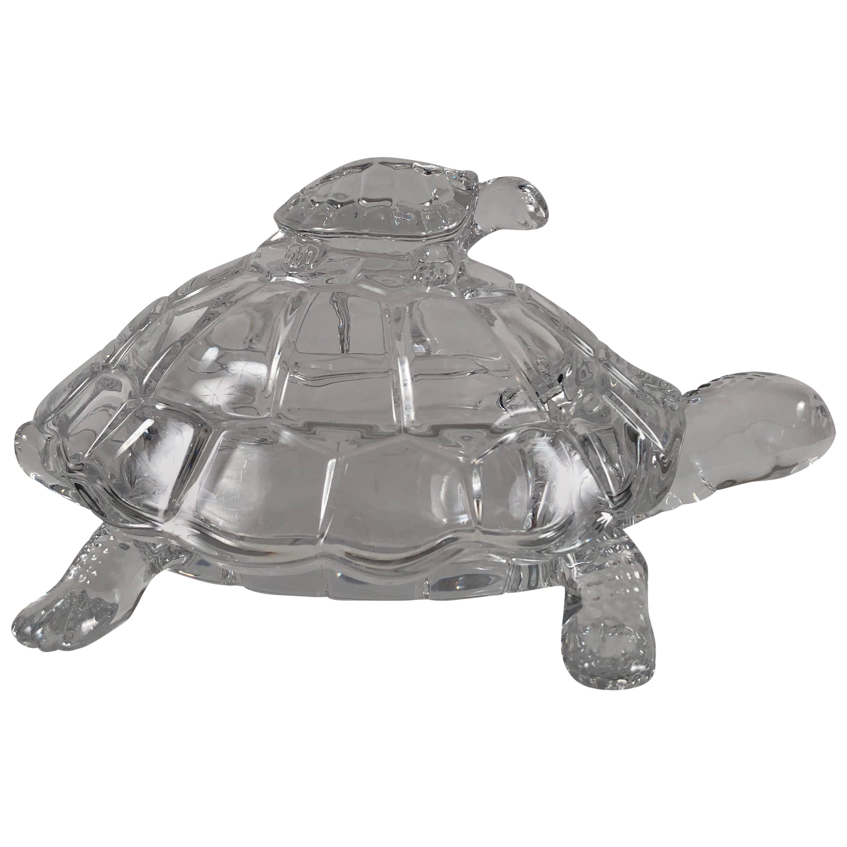 Glass Turtle Form Covered Candy or Nut Dish