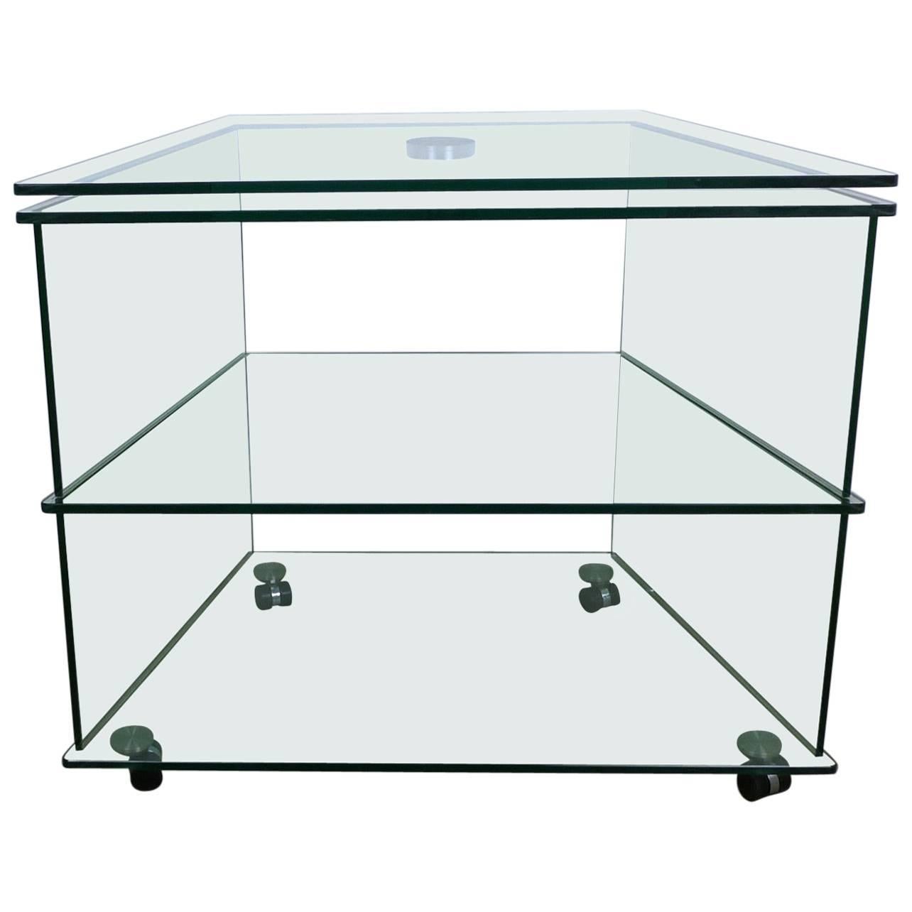 Glass TV Stand on Wheels, Germany, 1970s For Sale