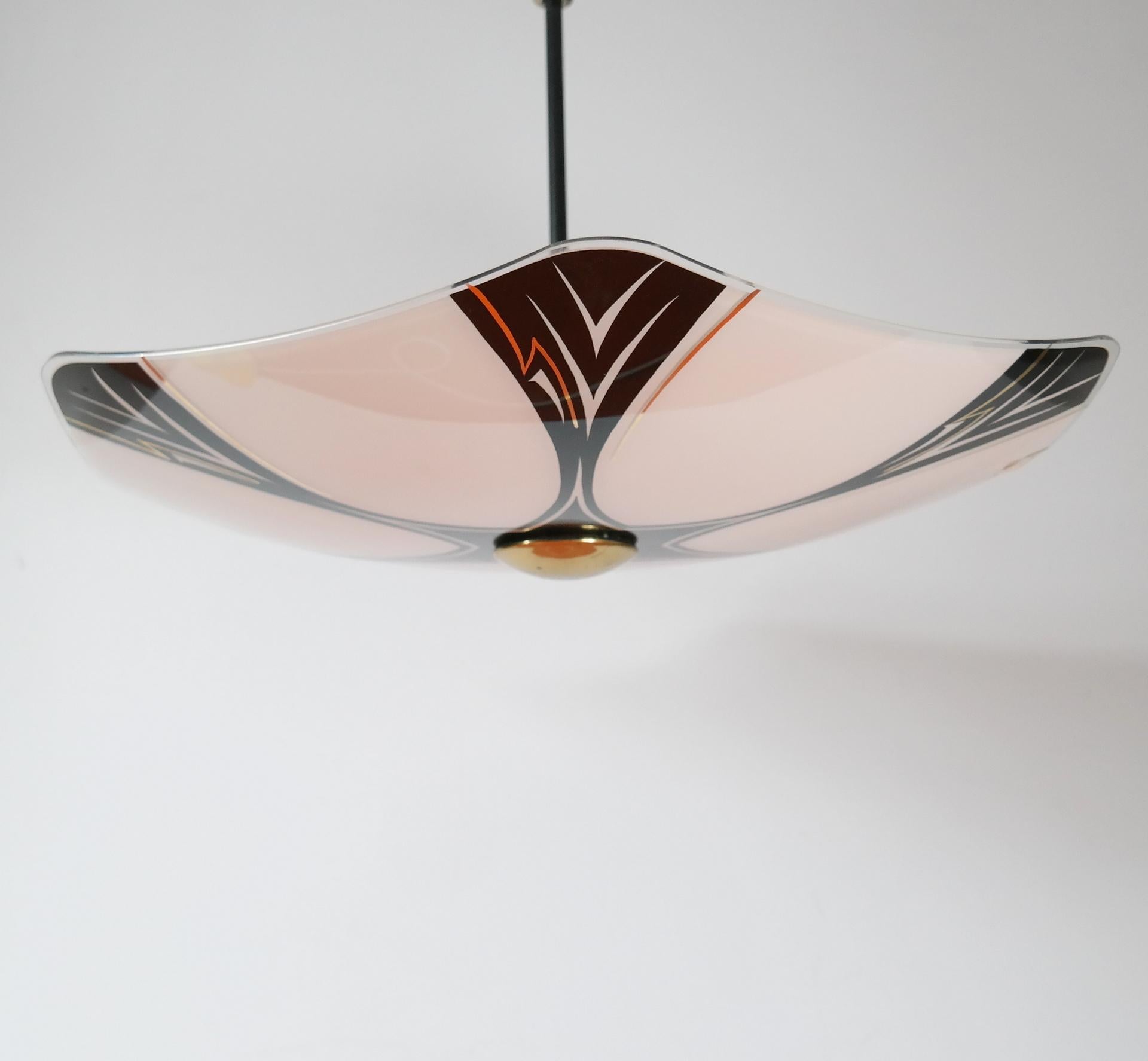 European Mid-Century Glass Umbrella Pendant Light / Chandelier, 1960s For Sale