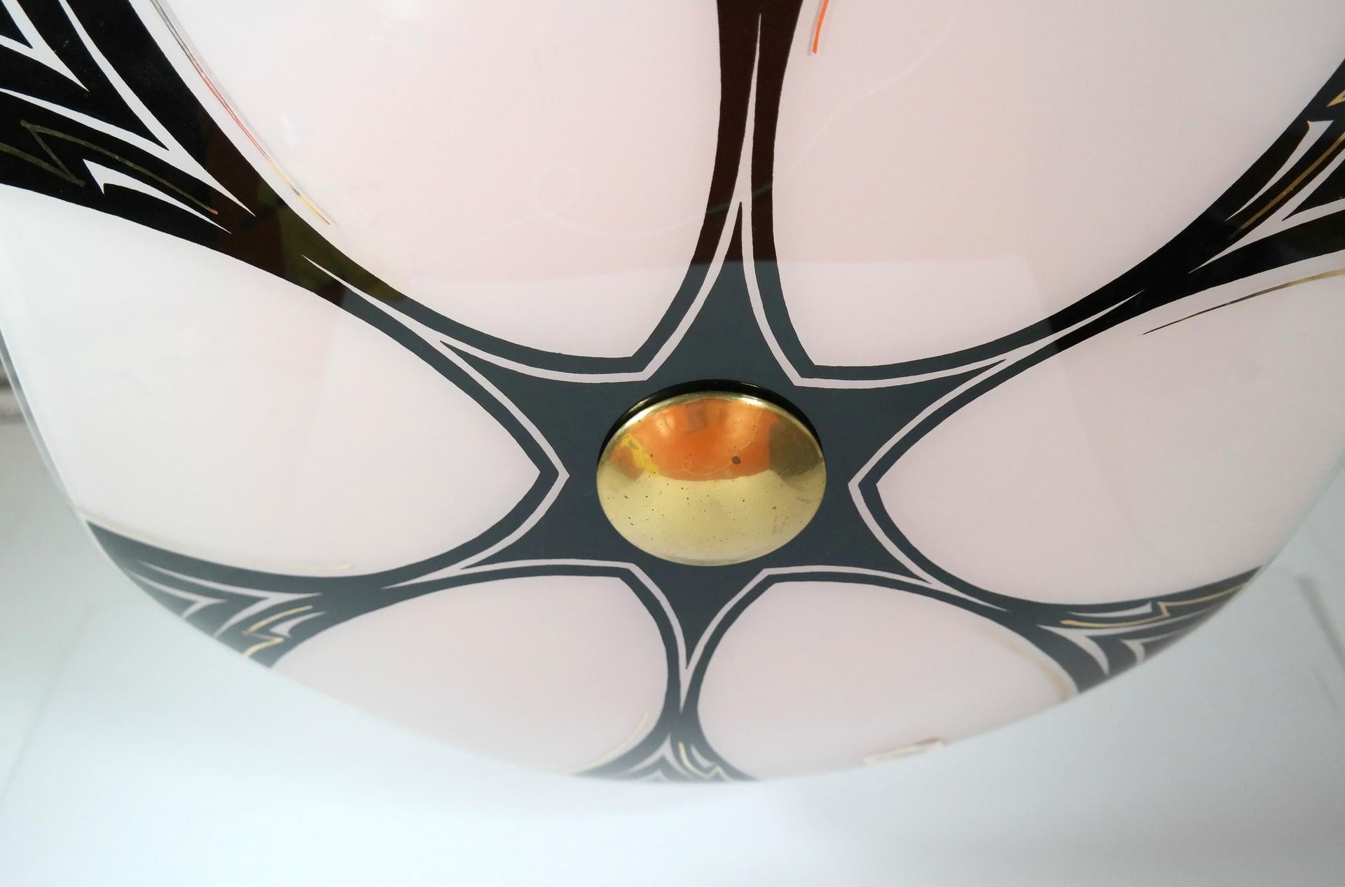 Brass Mid-Century Glass Umbrella Pendant Light / Chandelier, 1960s For Sale