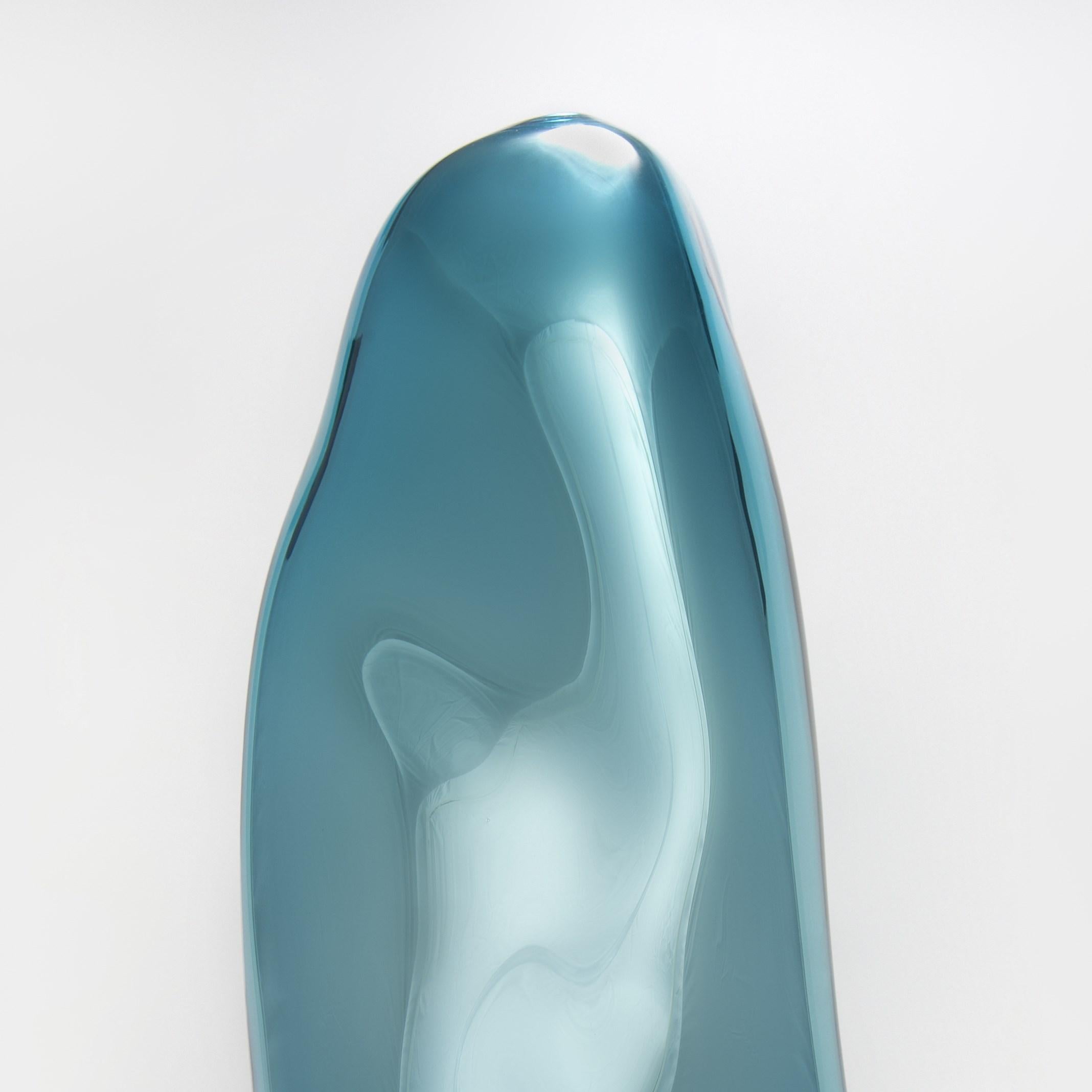 Organic Modern Glass v Metal in Turquoise, an Aqua Reflective Glass Sculpture by Liam Reeves