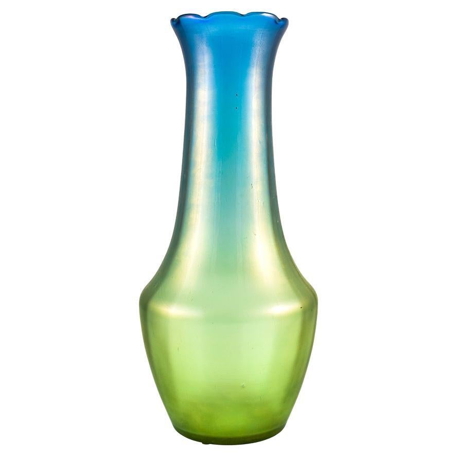 Glass Vase Austrian Jugendstil Hubert Gessner Loetz Blue Green, circa 1902