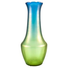 Antique Glass Vase Austrian Jugendstil Hubert Gessner Loetz Blue Green, circa 1902