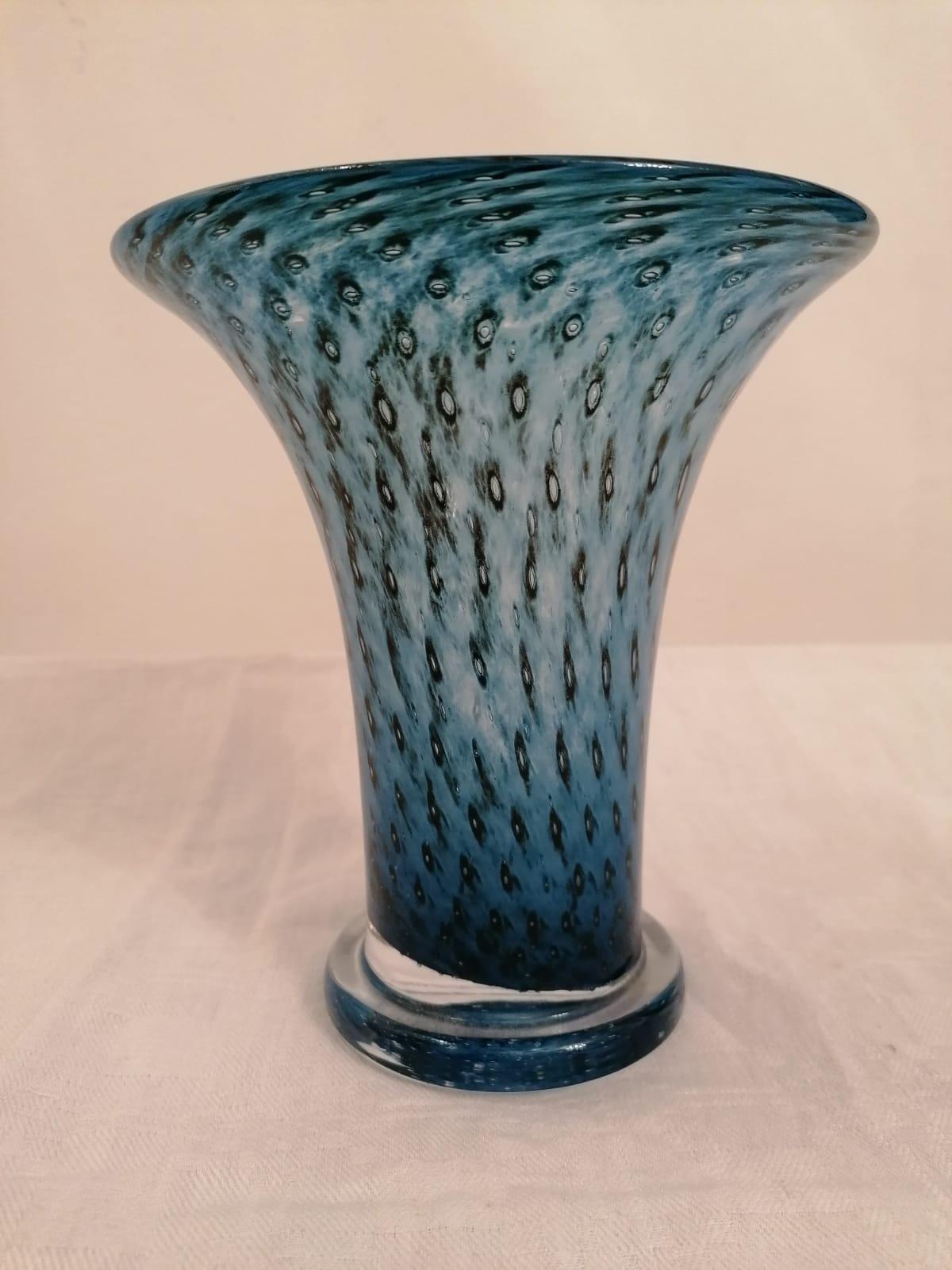 Bertil Vallien for Boda Glasbruk, Sweden
Blue glass with pierced bubbles, signed.
  