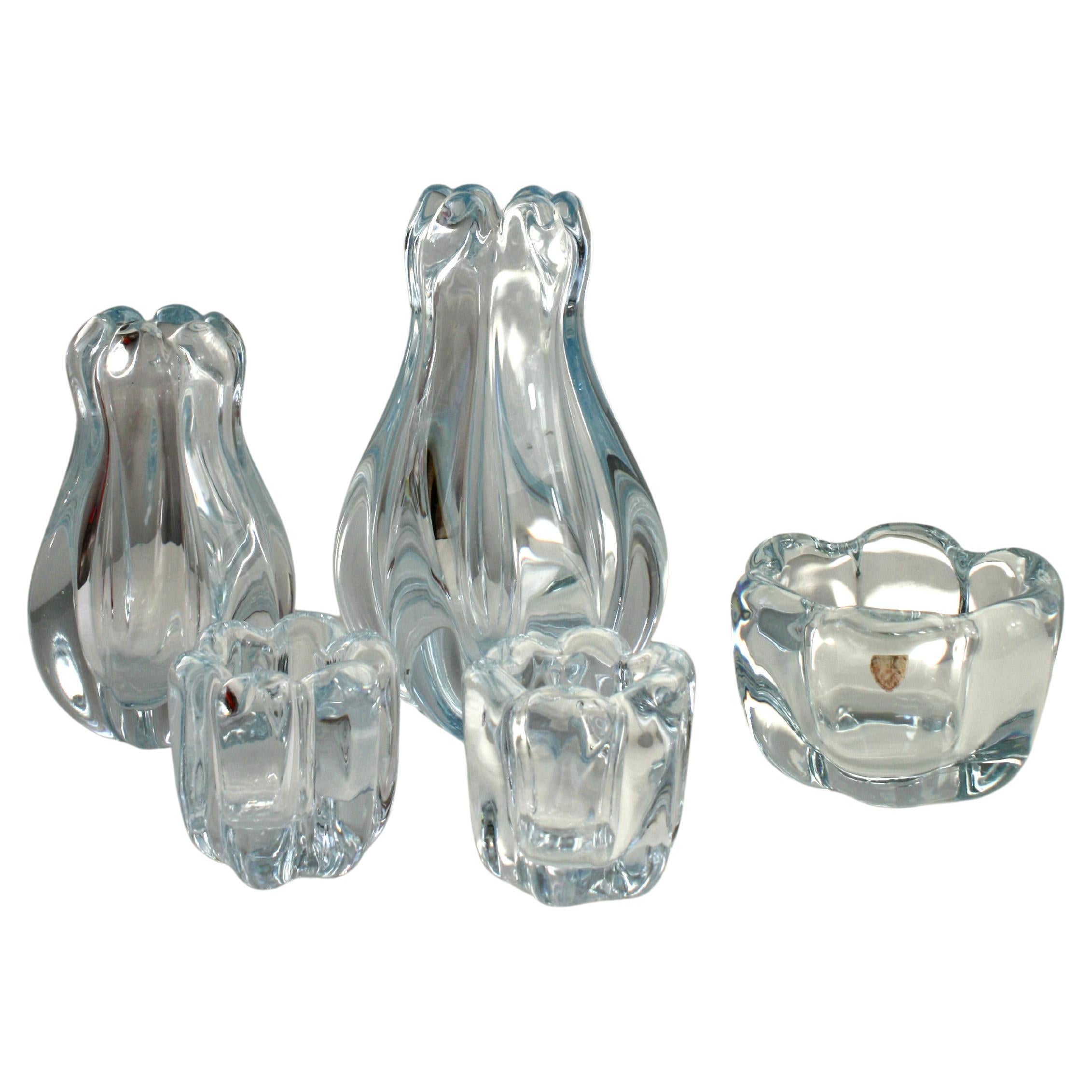 Glass vase, bowl and candle holder. "Stella Polaris", Vicke Lindstrand Orrefors