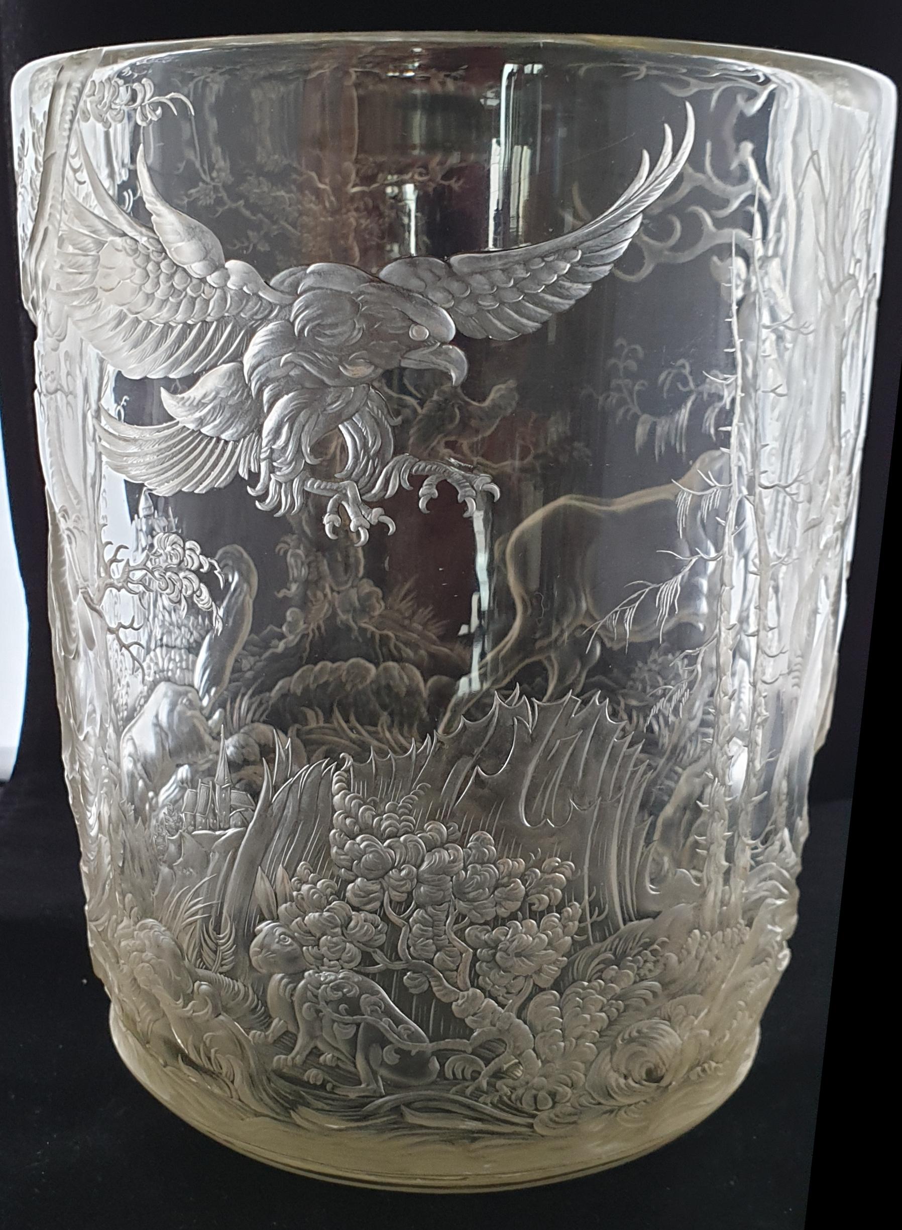 Glass Vase Engraved by August Bischof, circa 1930 In Excellent Condition In Melbourne, Victoria