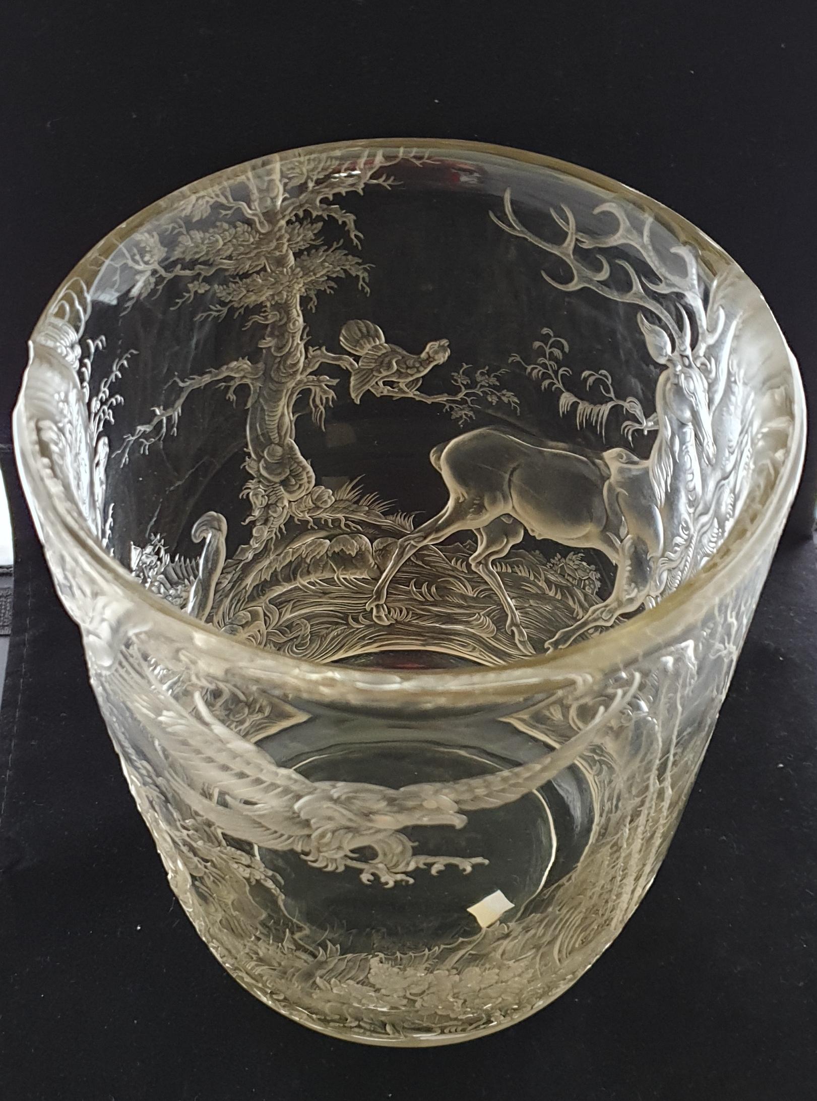 Mid-20th Century Glass Vase Engraved by August Bischof, circa 1930