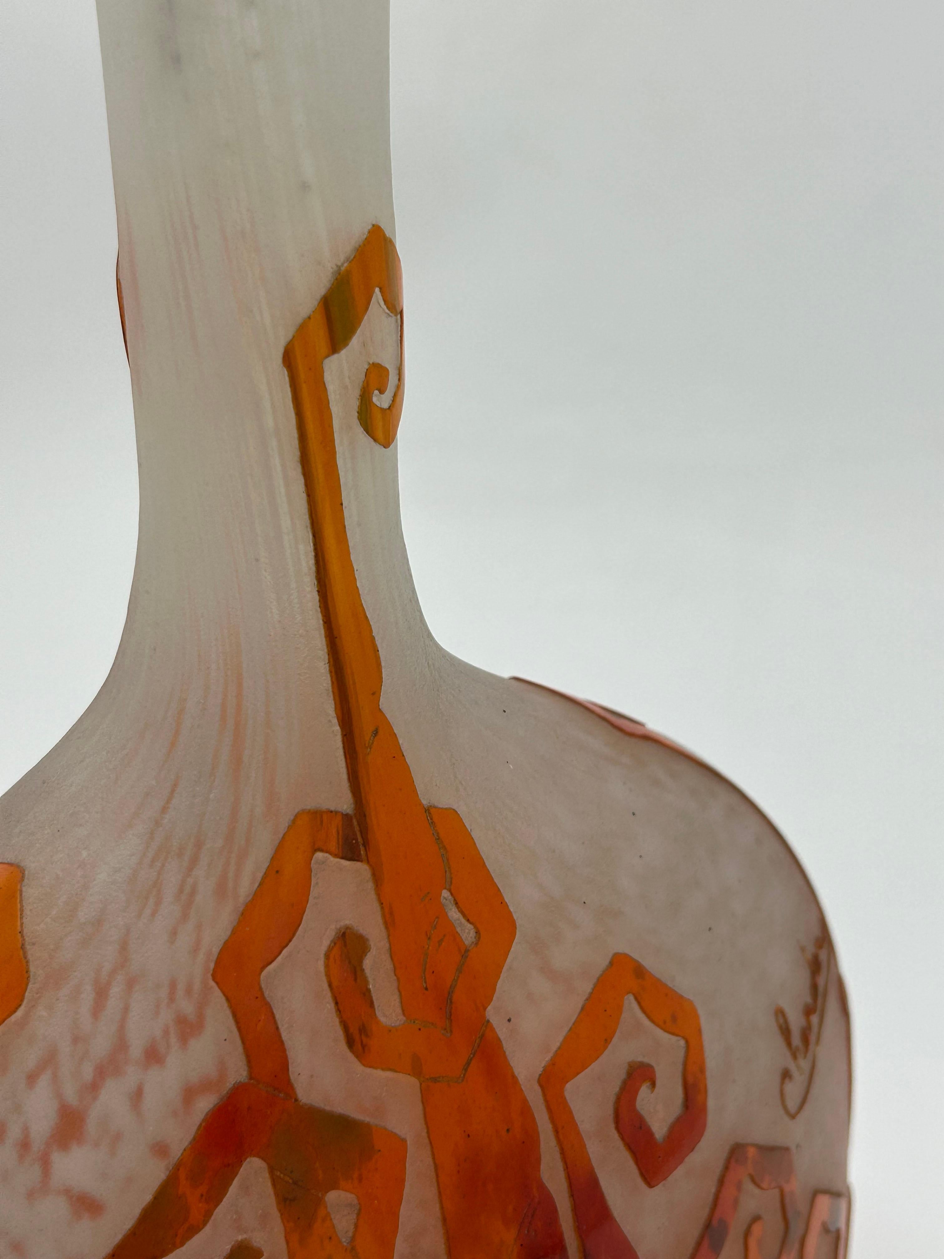 Hand-Carved Glass vase Frances Charder Le Verre Francais For Sale
