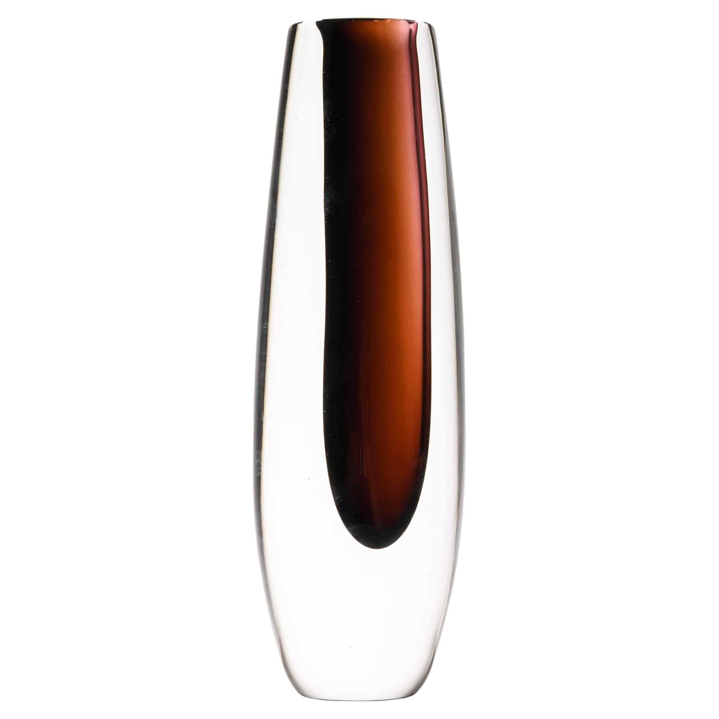 Glass Vase in Brown by Vicke Lindstrand, 1960's For Sale
