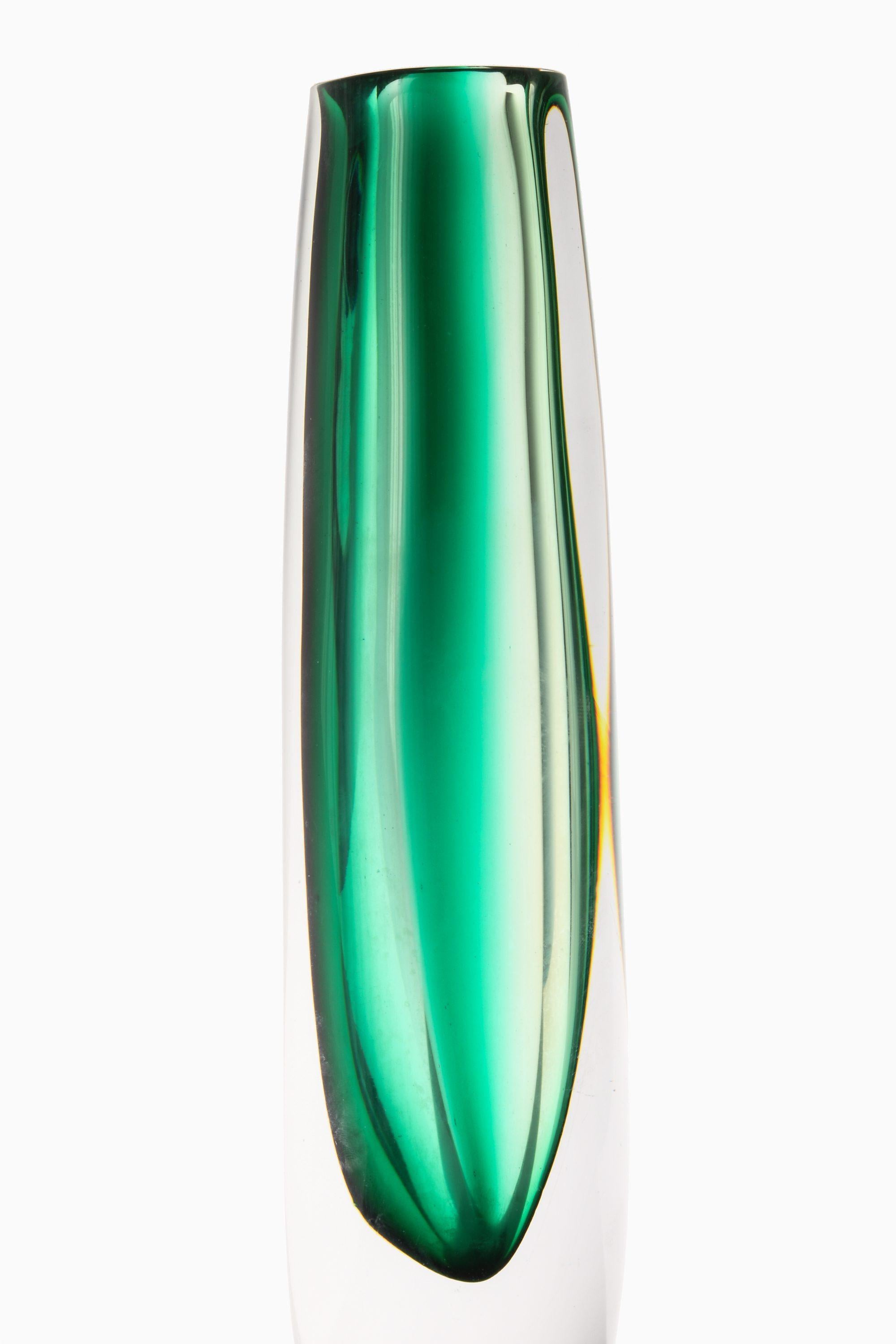 Swedish Glass Vase in Green by Vicke Lindstrand, 1960's For Sale