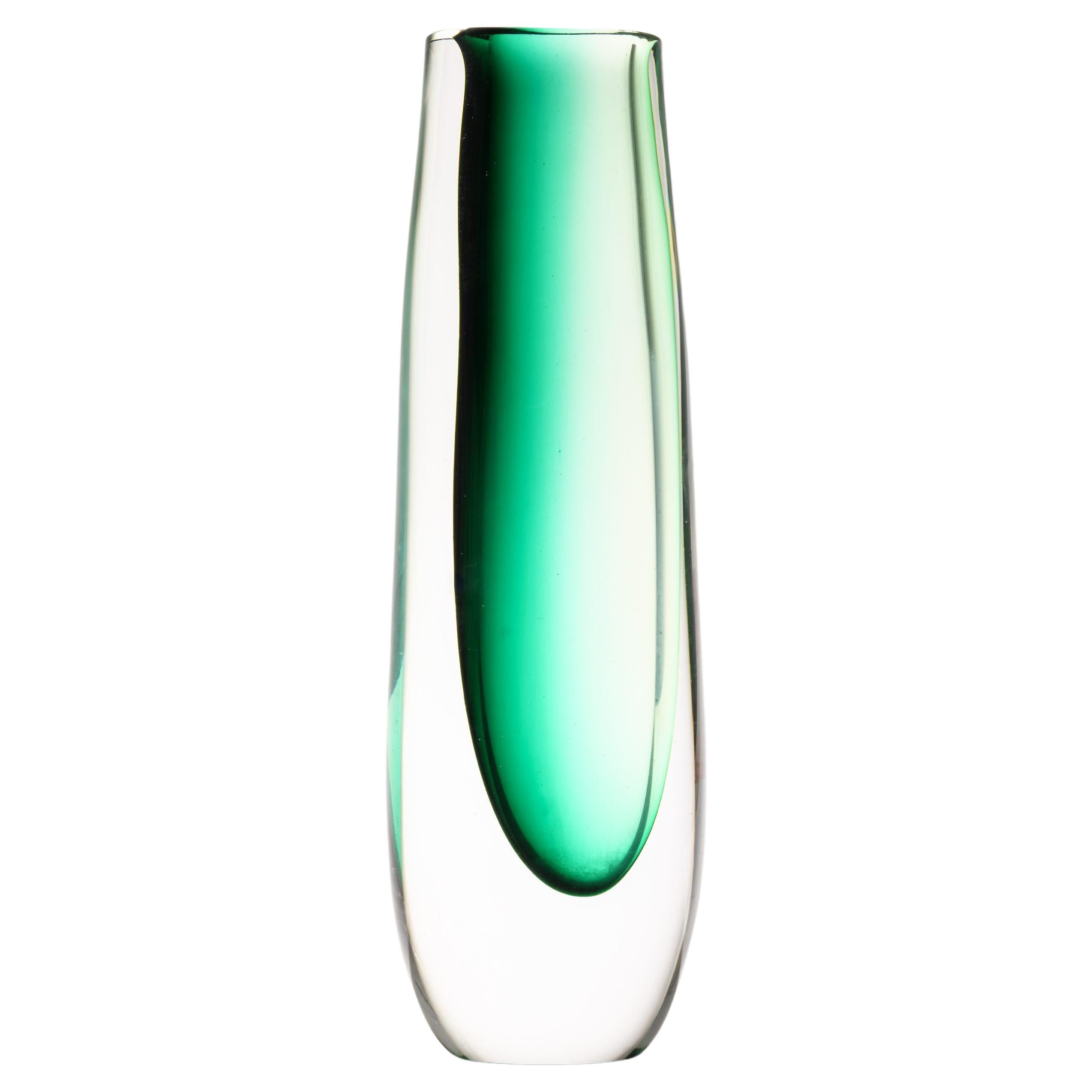 Glass Vase in Green by Vicke Lindstrand, 1960's For Sale