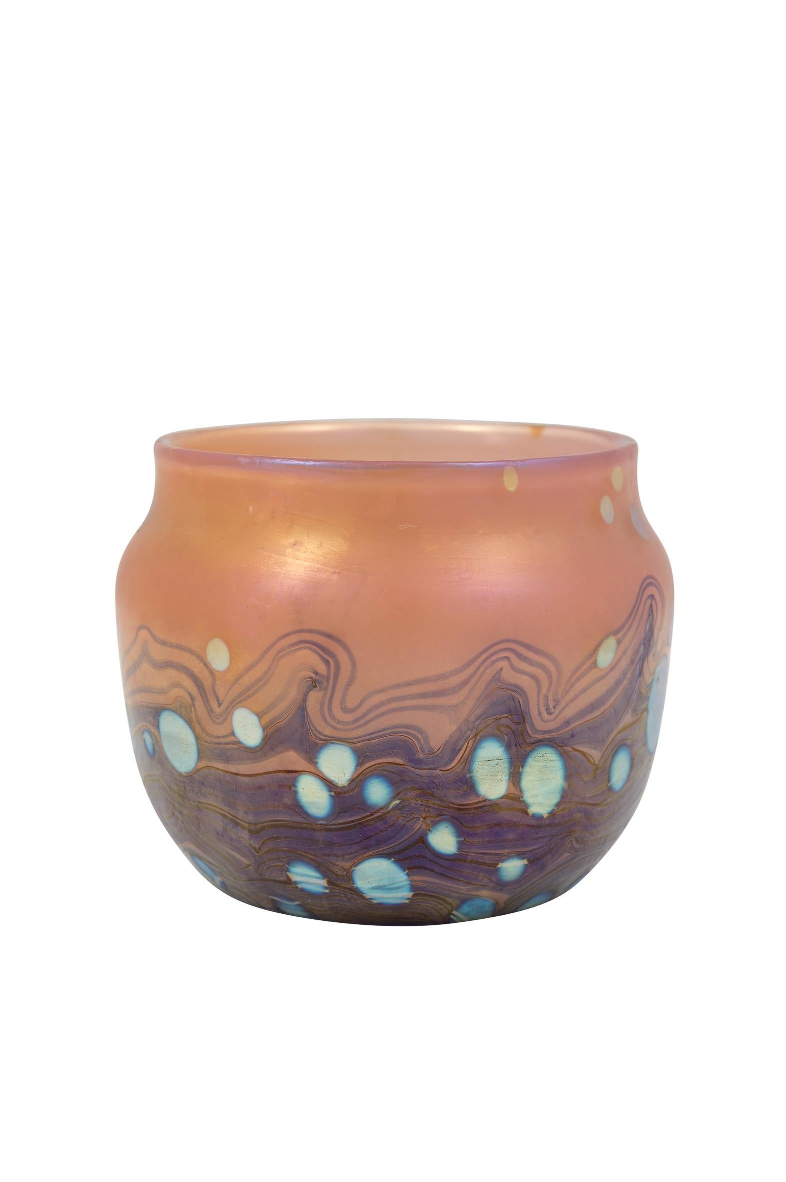 Jugendstil Glass Vase Loetz Cytisus Decoration Blue Orange Gold, circa 1902, Art Nouveau For Sale